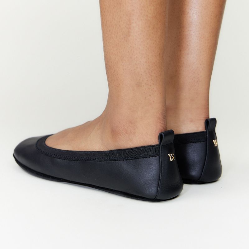 Samara Foldable Ballet Flat in Black Leather - Yosi Samra - Women's Flats