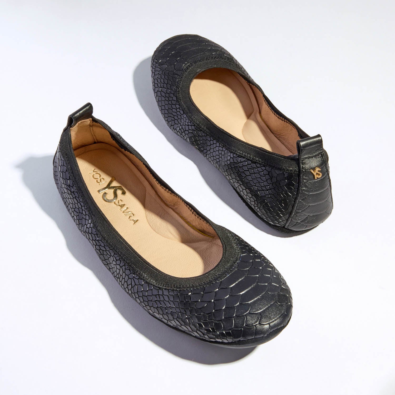Samara Foldable Ballet Flat in Black Python - Yosi Samra - Women's Flats