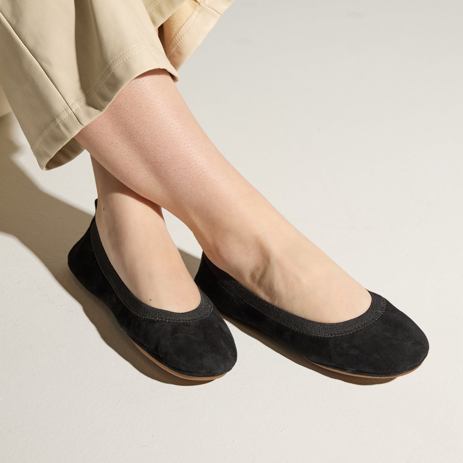 Samara Foldable Ballet Flat in Black Suede