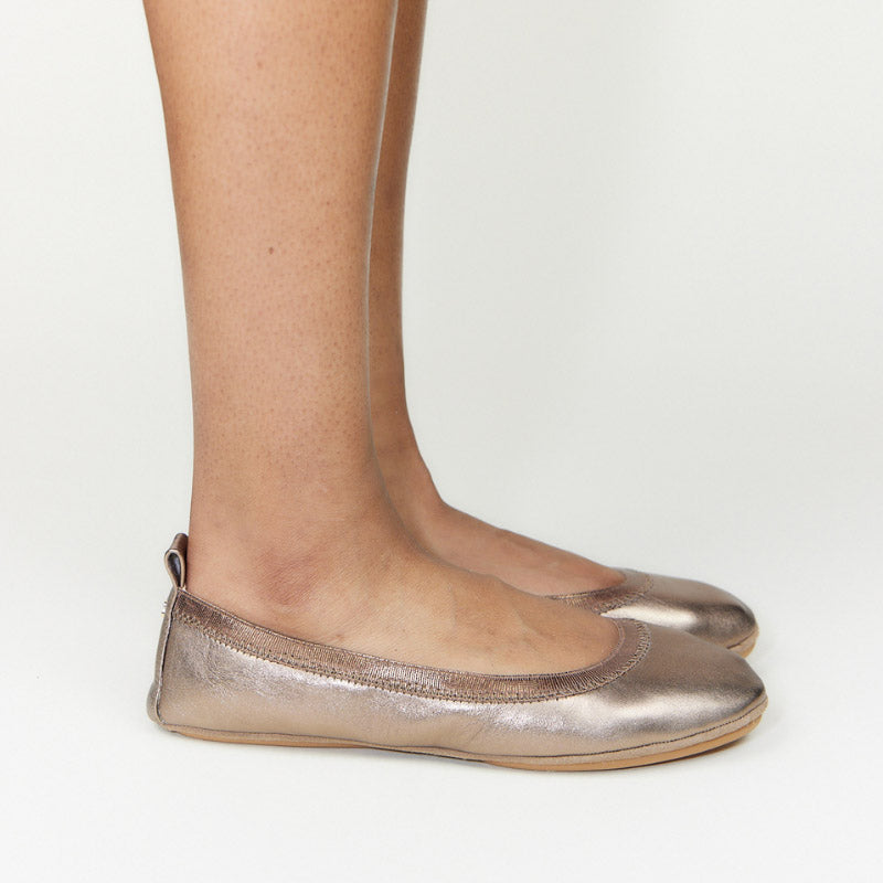 Samara Foldable Ballet Flat in Bronze Metallic Leather