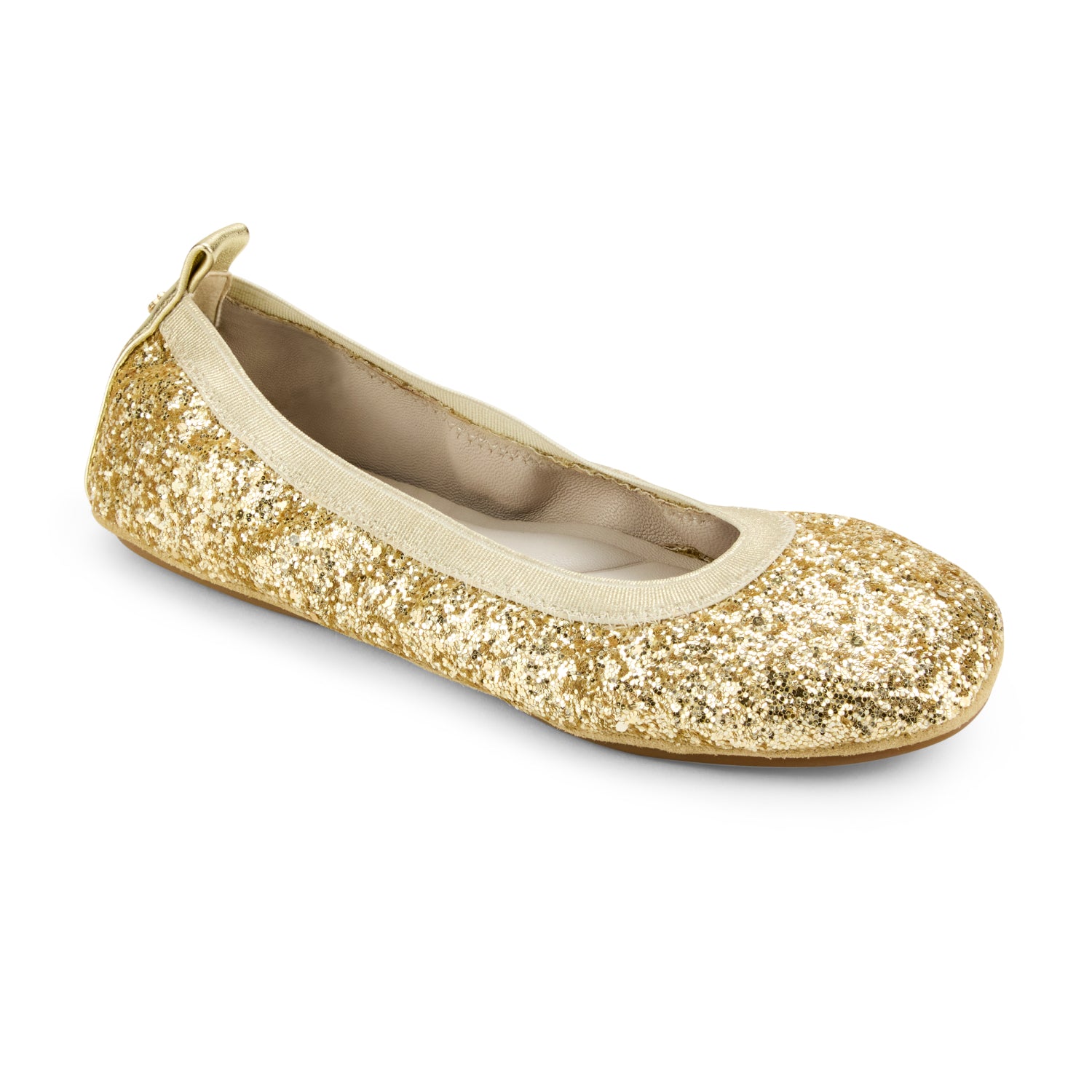 Samara Foldable Ballet Flat in Gold Glitter