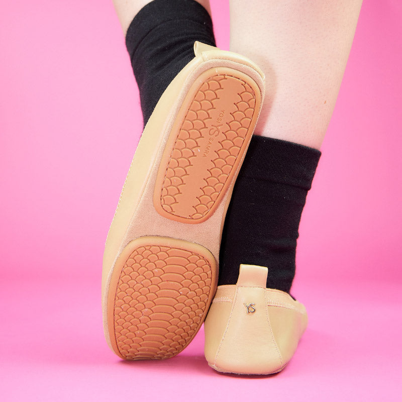 Samara Foldable Ballet Flat in Latte Leather - Yosi Samra - Women's Flats