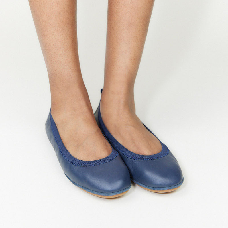 Samara Foldable Ballet Flat in Deep Navy Leather - Yosi Samra - Women's Flats