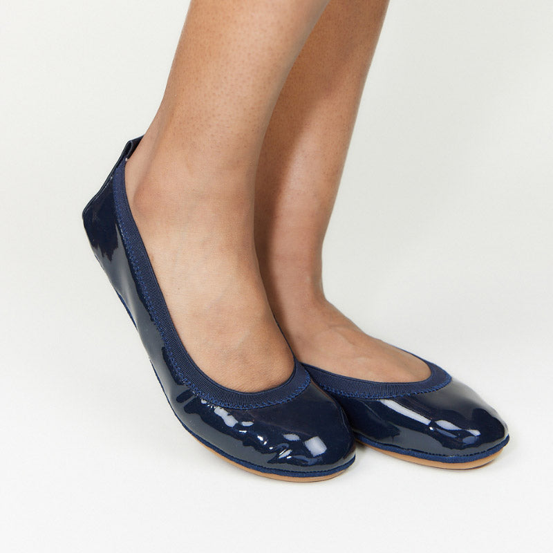 Samara Foldable Ballet Flat in Deep Navy Patent - Main Image