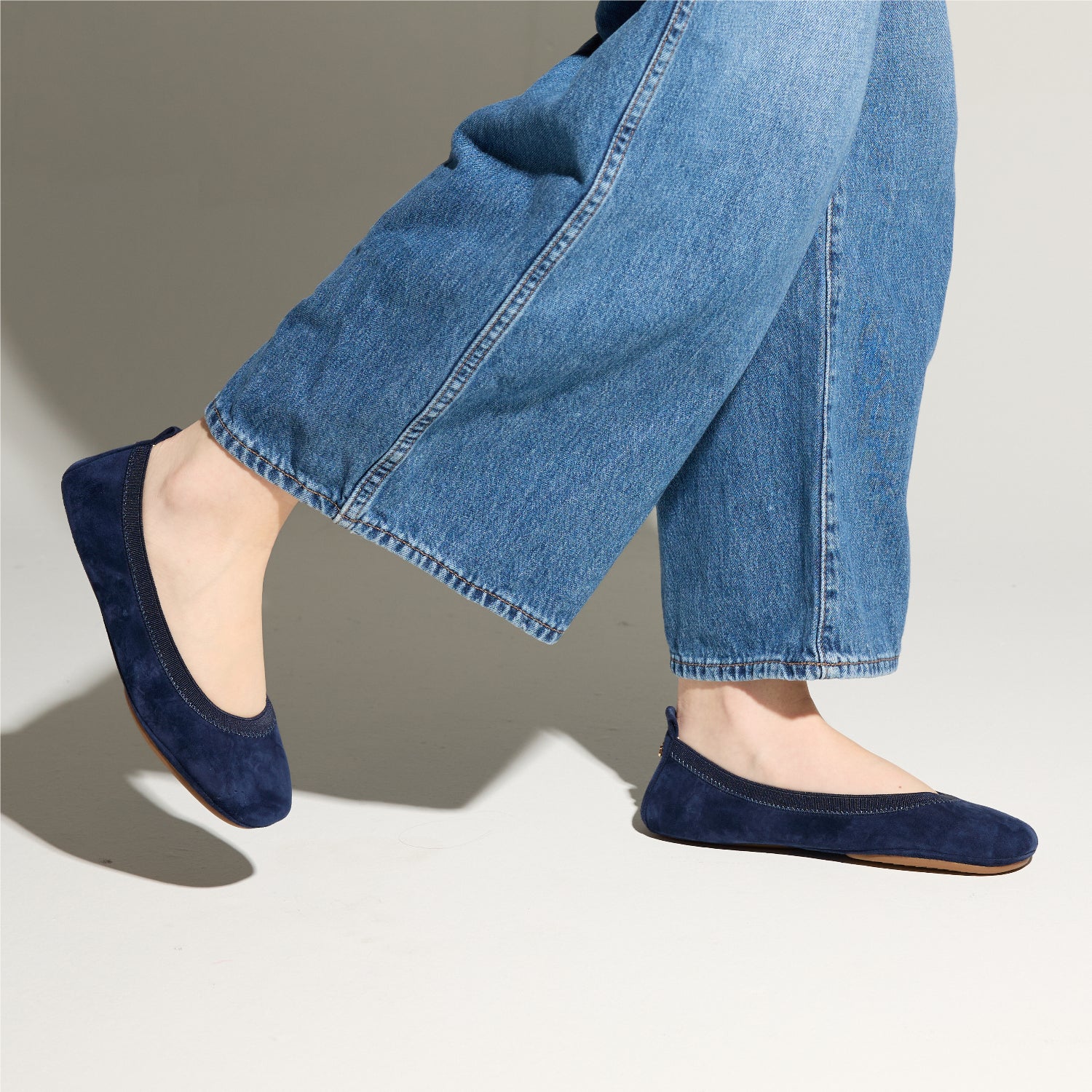 Samara Foldable Ballet Flat in Navy Suede
