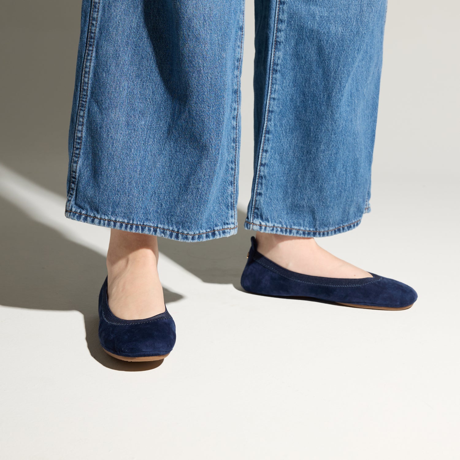 Samara Foldable Ballet Flat in Navy Suede