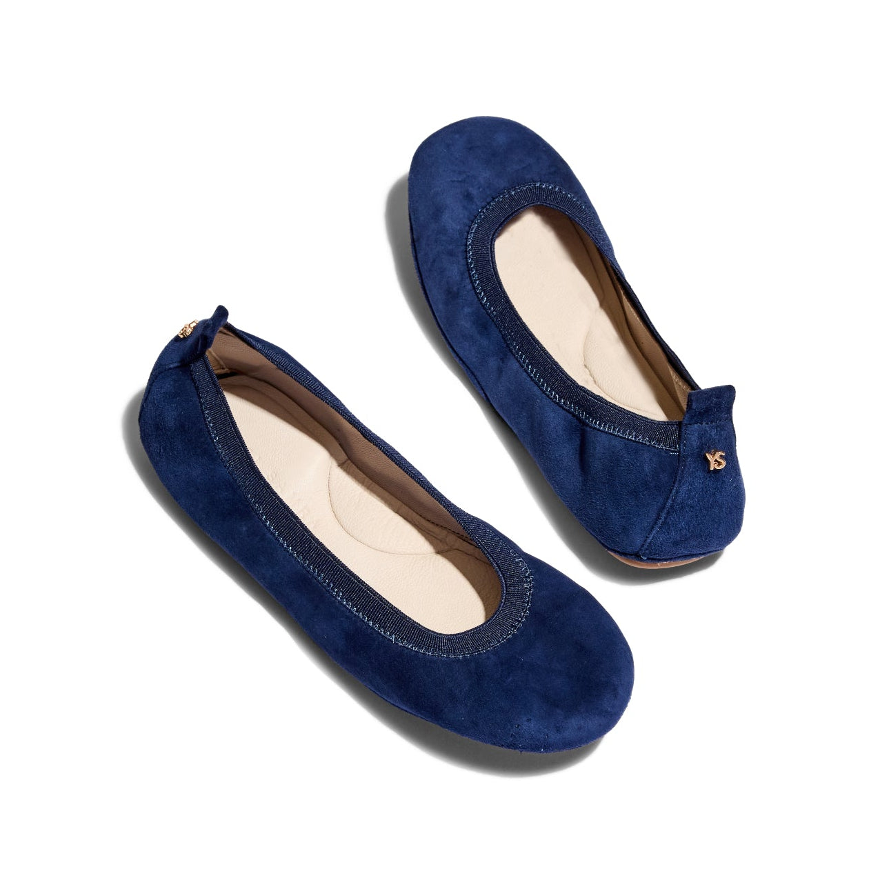 Navy blue suede leather ballet flat
