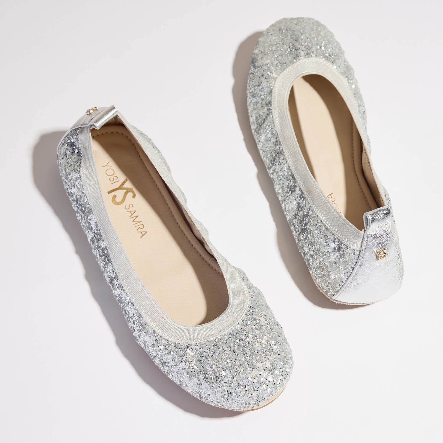Samara Foldable Ballet Flat in Platinum Glitter - Yosi Samra - Women's Flats