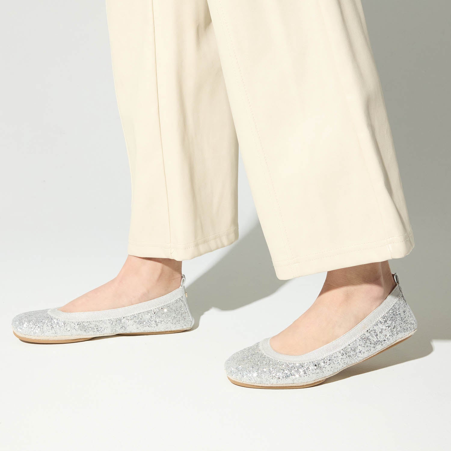 Samara Foldable Ballet Flat in Platinum Glitter - Yosi Samra - Women's Flats