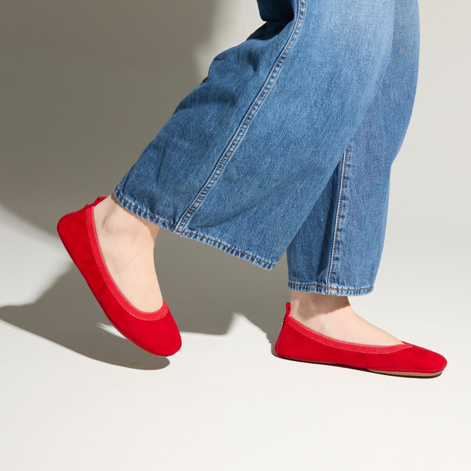 Samara Foldable Ballet Flat in Red Suede