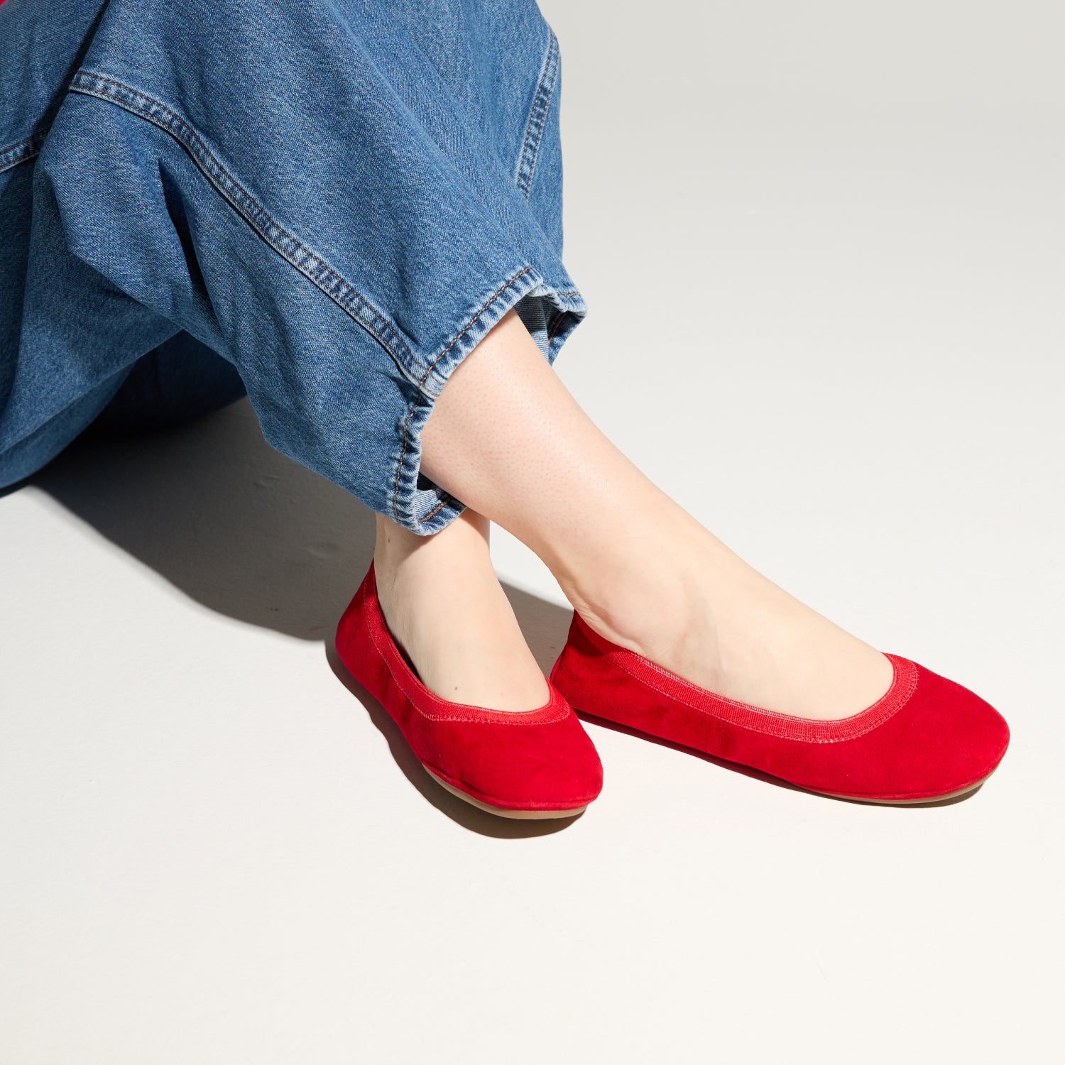 Samara Foldable Ballet Flat in Red Suede
