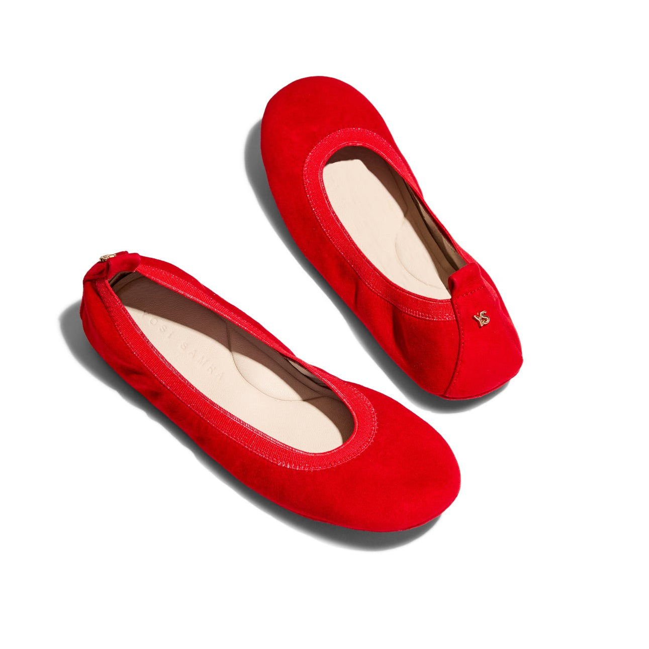 SAMARA FOLDABLE BALLET FLAT IN RED SUEDE - Yosi Samra - Women's Flats