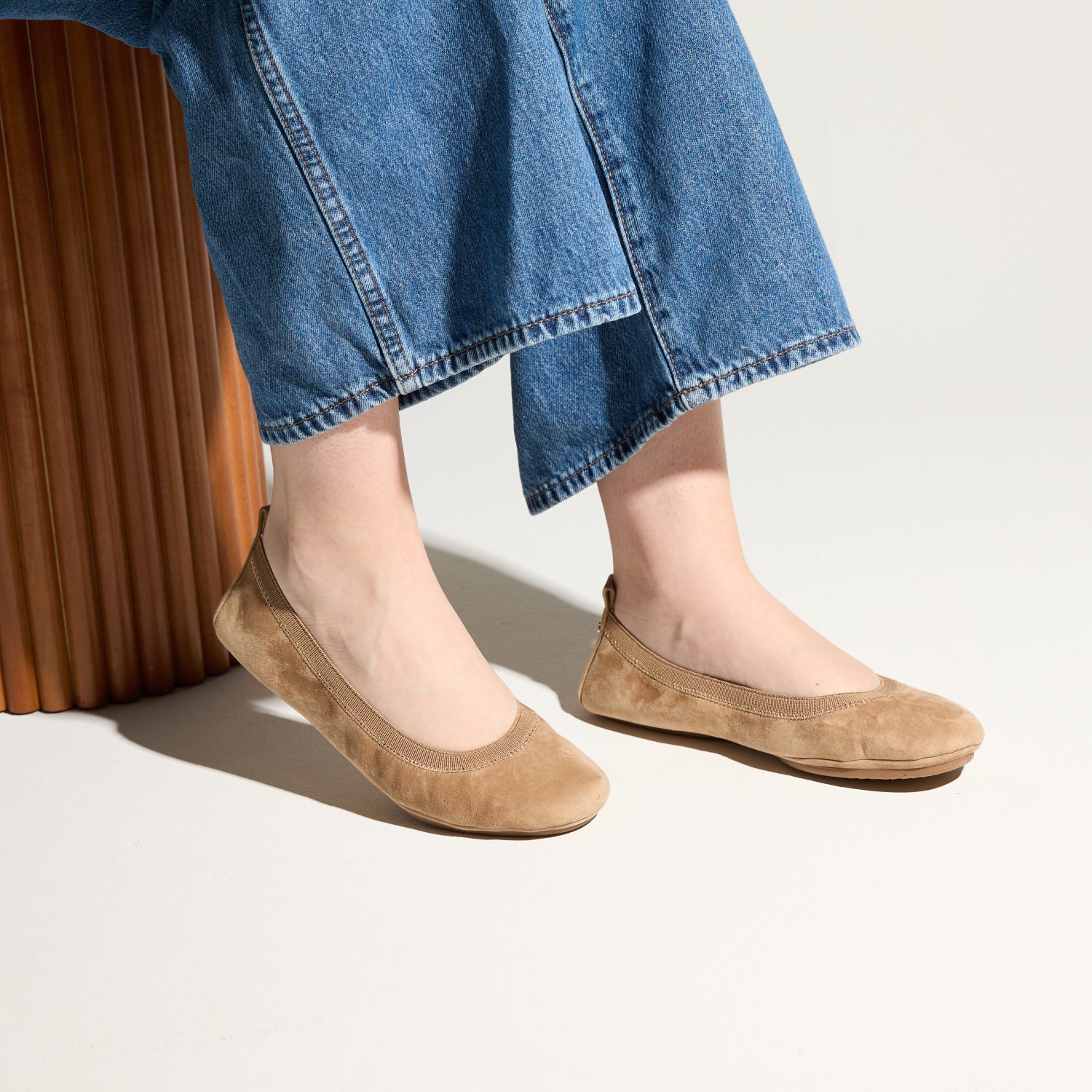 Samara Foldable Ballet Flat in Sand Suede - Yosi Samra - Women's Flats