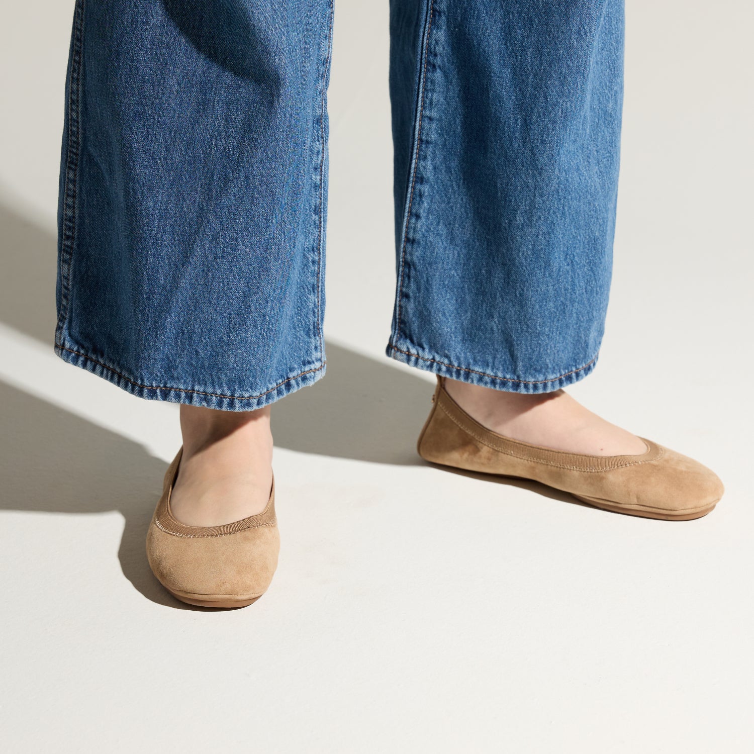 Samara Foldable Ballet Flat in Sand Suede