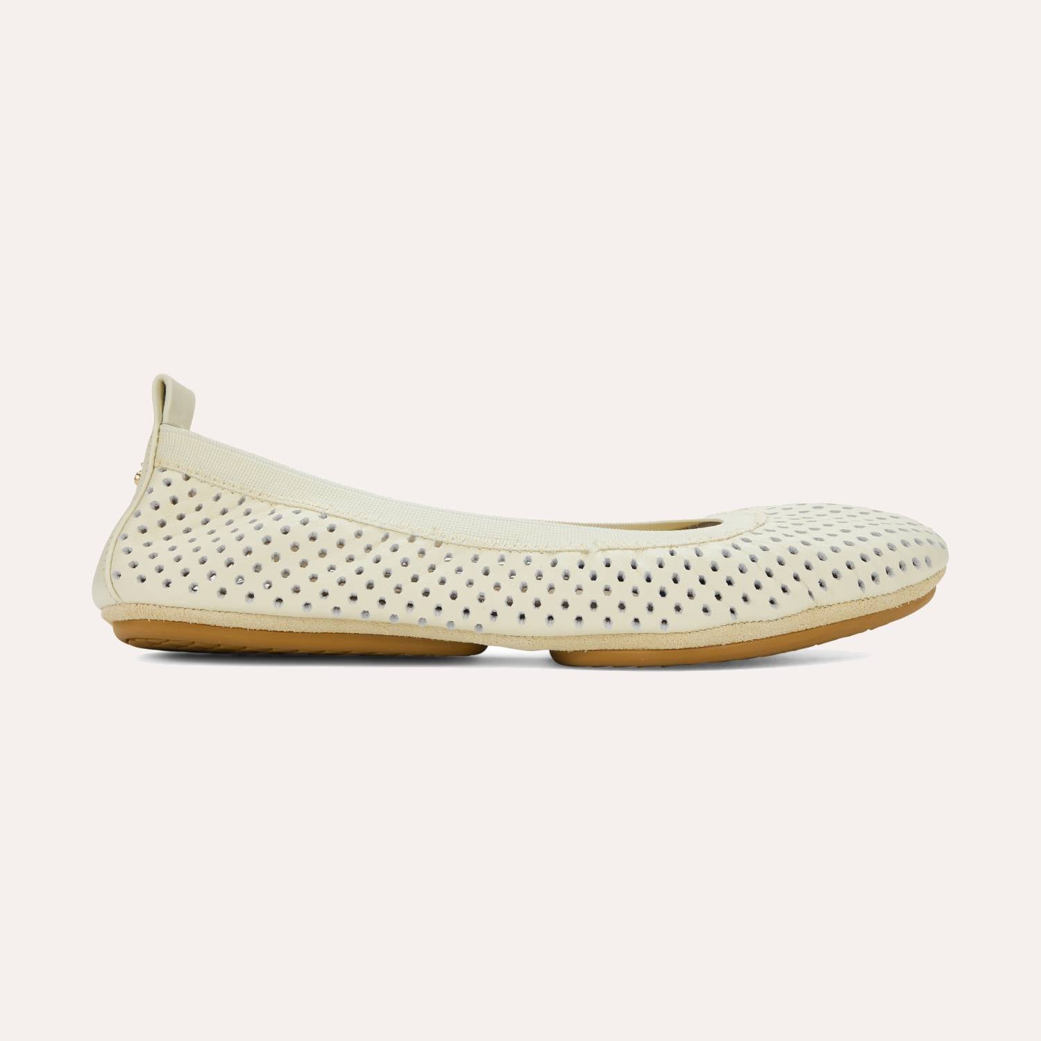 Samara Foldable Ballet Flat in White Perforated Leather