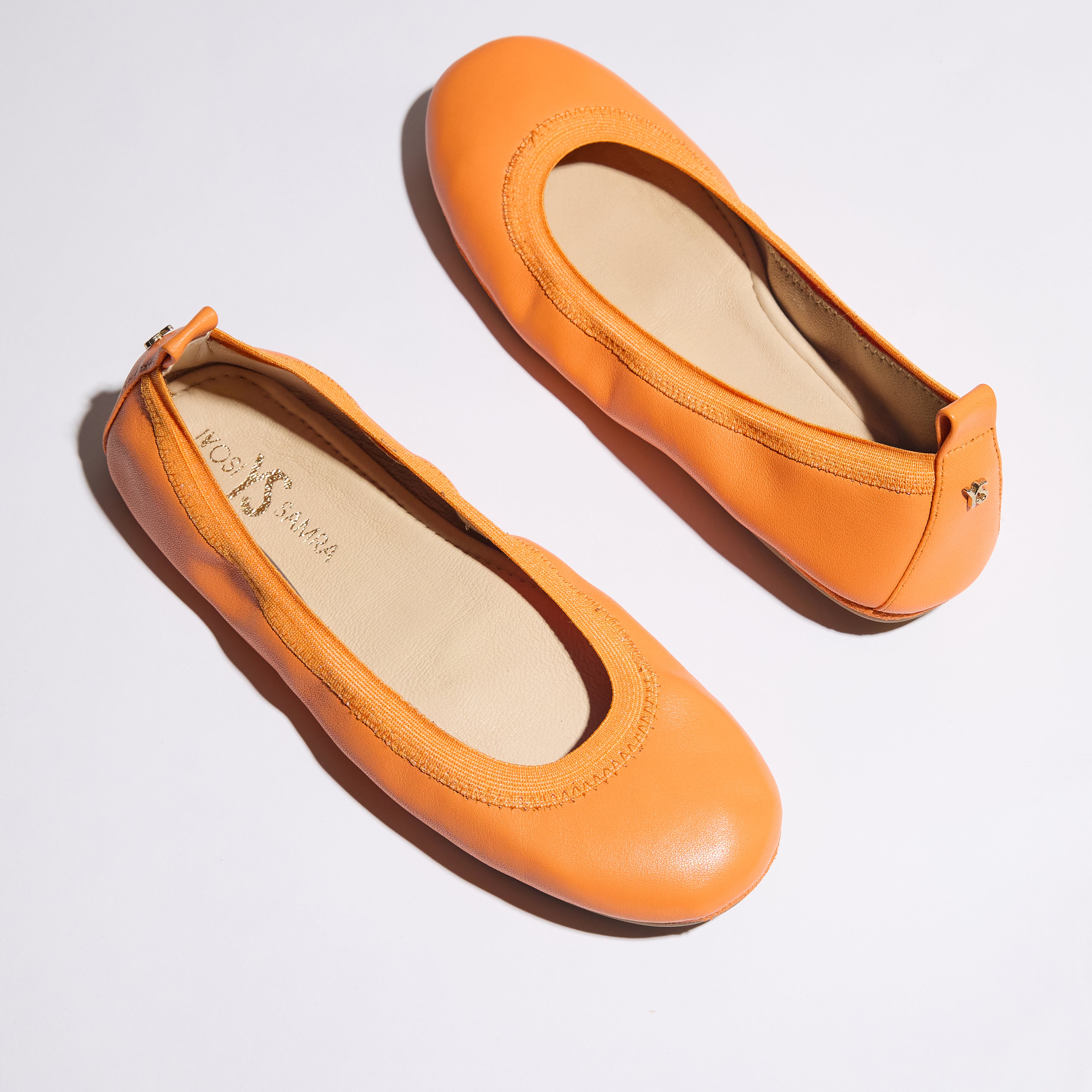 Samara Foldable Ballet Flat in Tangerine Leather