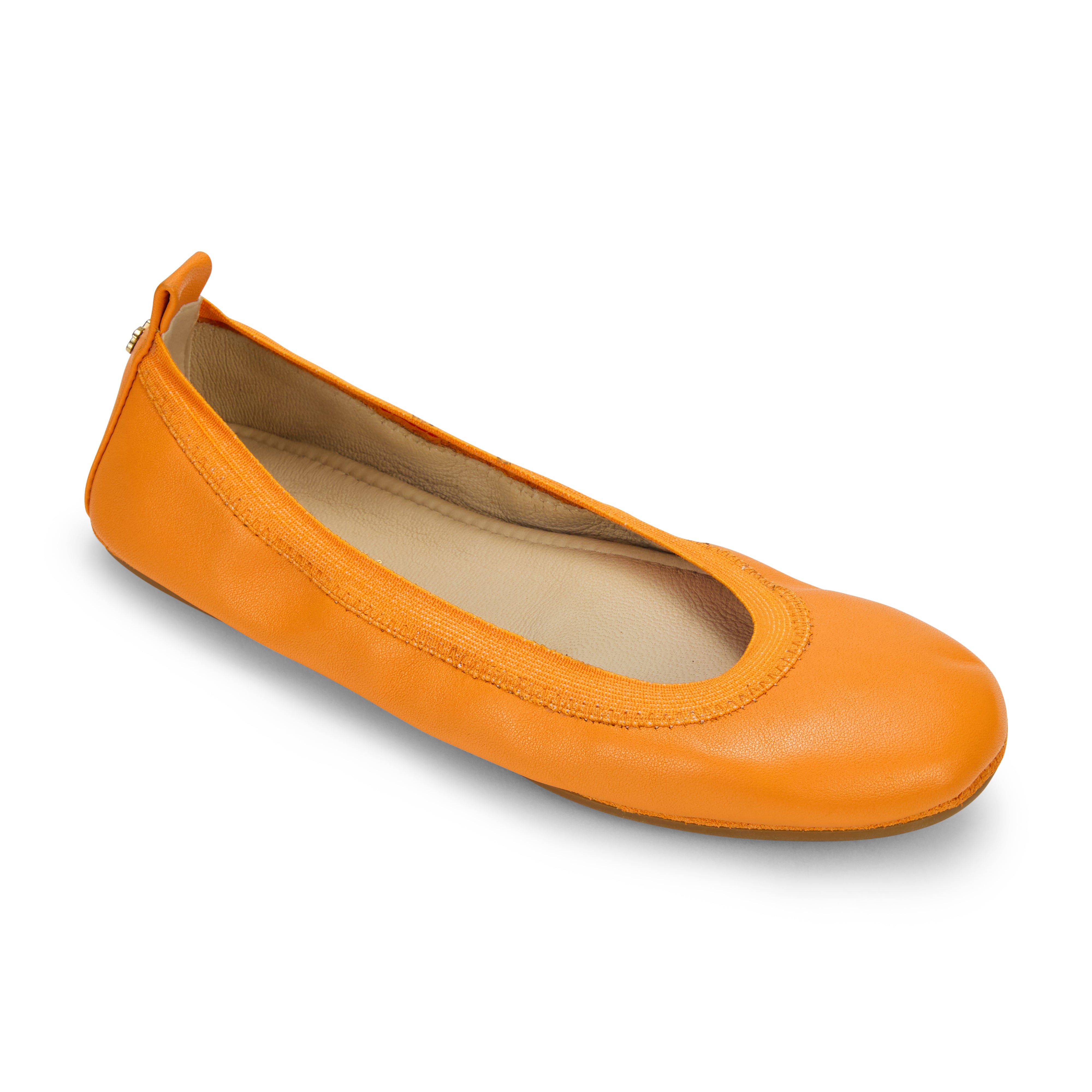 Samara Foldable Ballet Flat in Tangerine Leather
