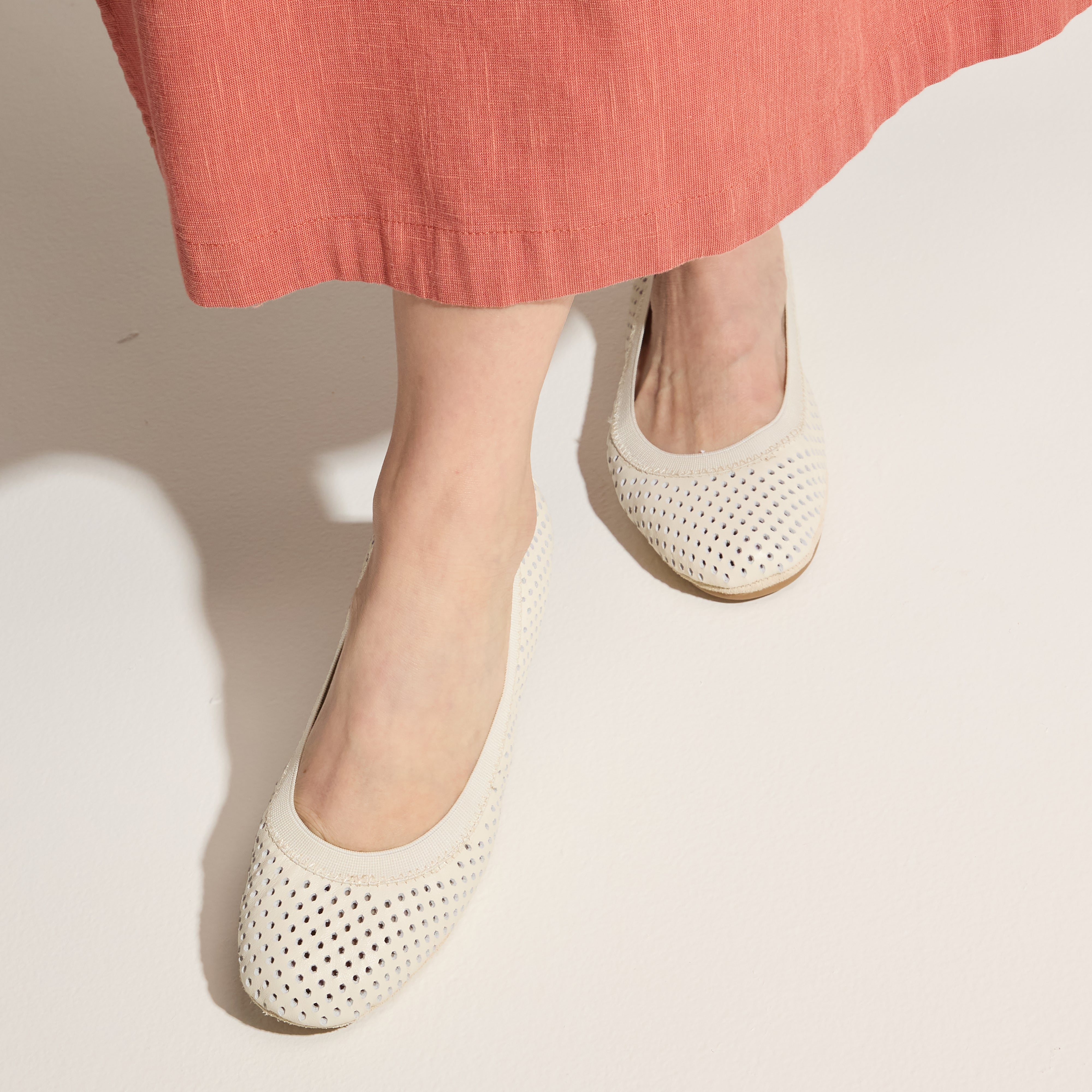 Yosi Samra Samara Foldable Ballet Flat in White Perforated on Foot