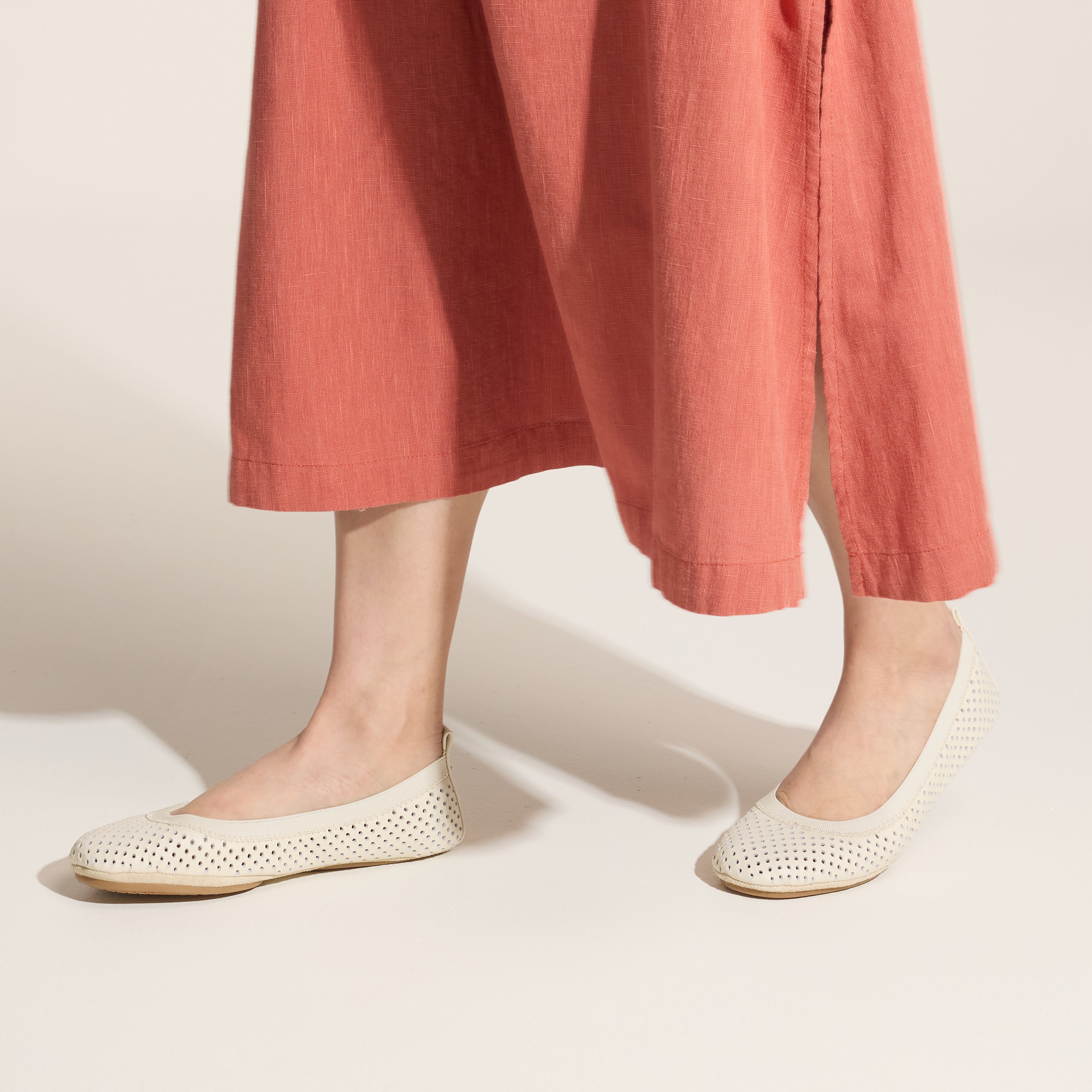 Samara Foldable Ballet Flat in White Perforated