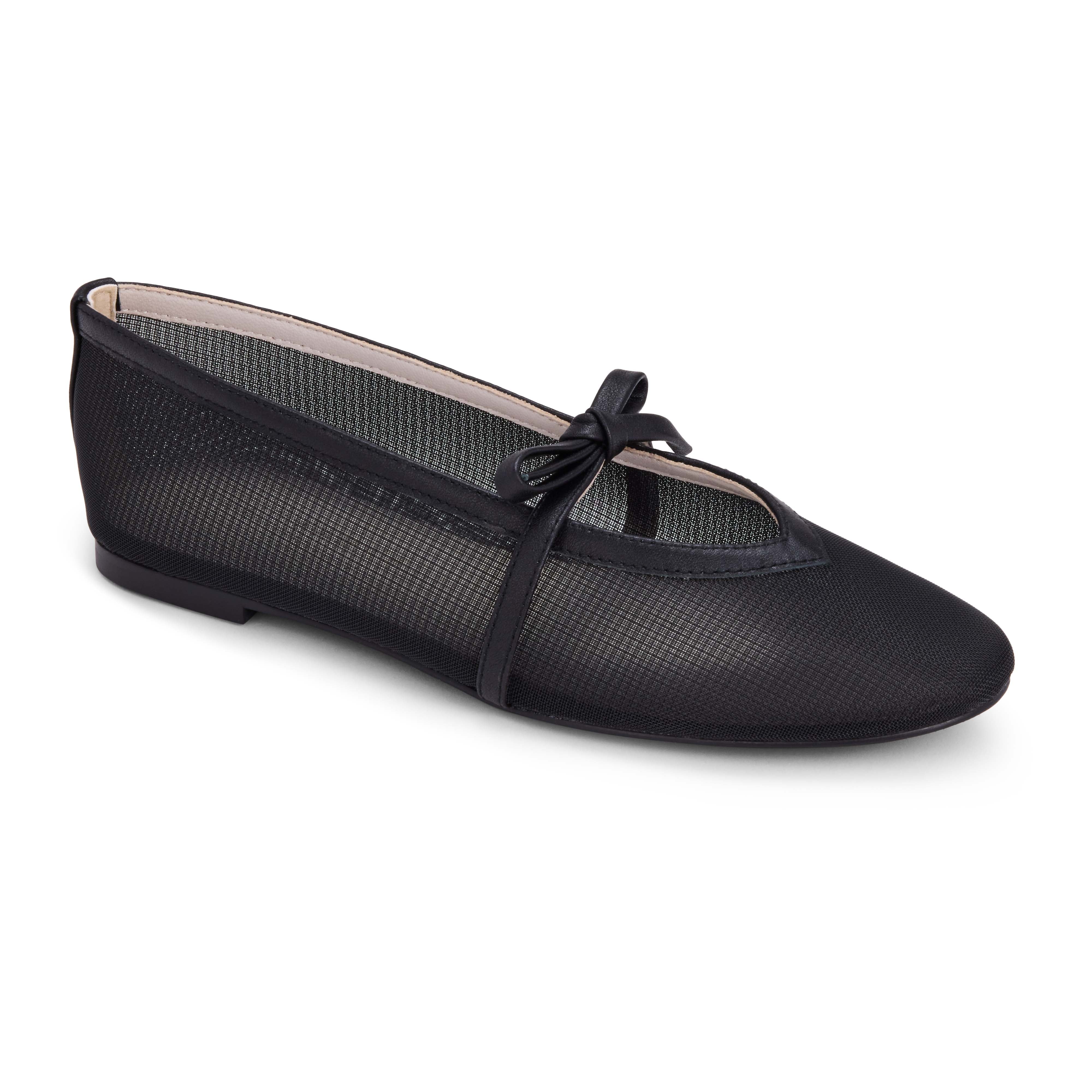 Yosi Samra Savannah Flat in Black Mesh Women's Shoe
