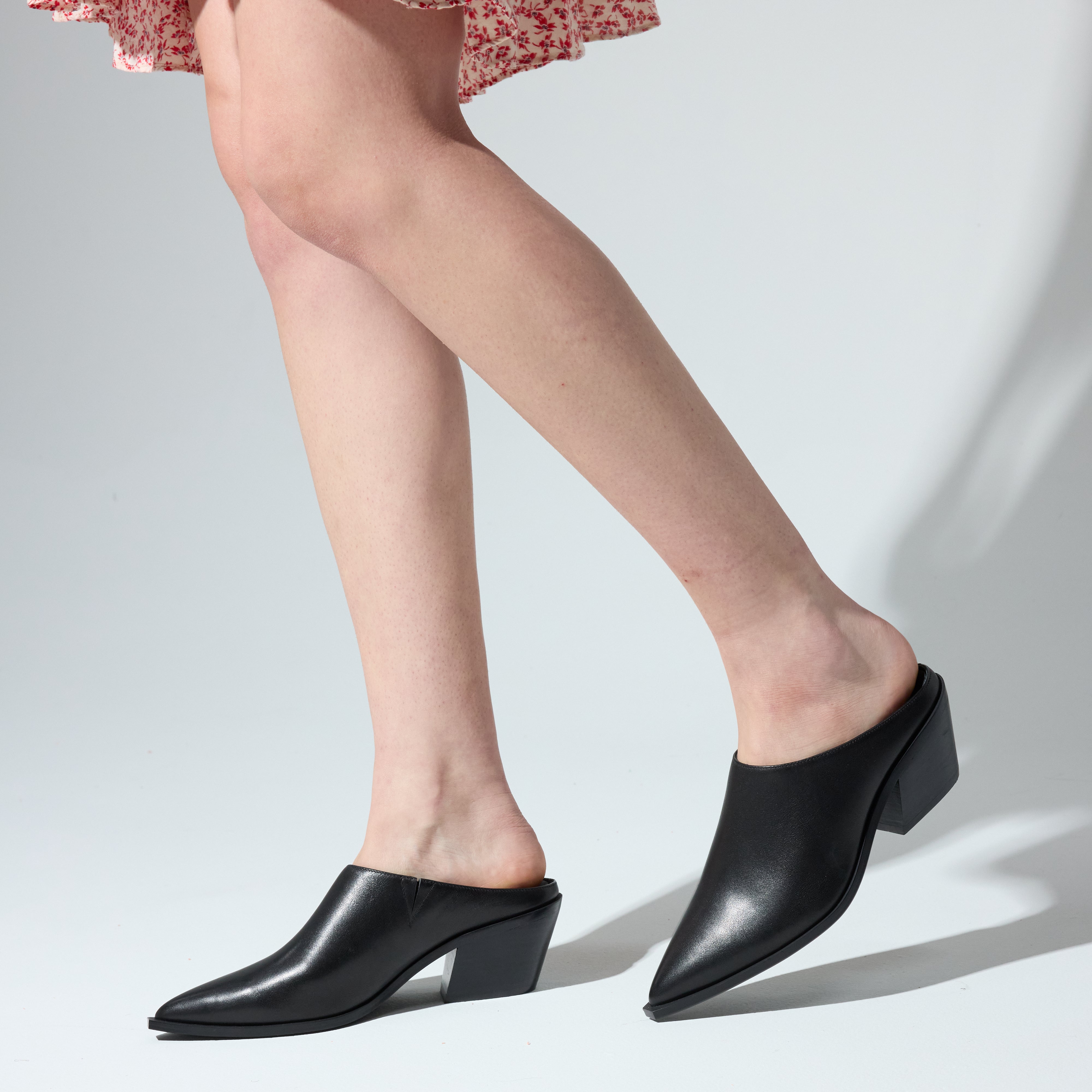 Savile Pointed Toe Mule in Black Leather