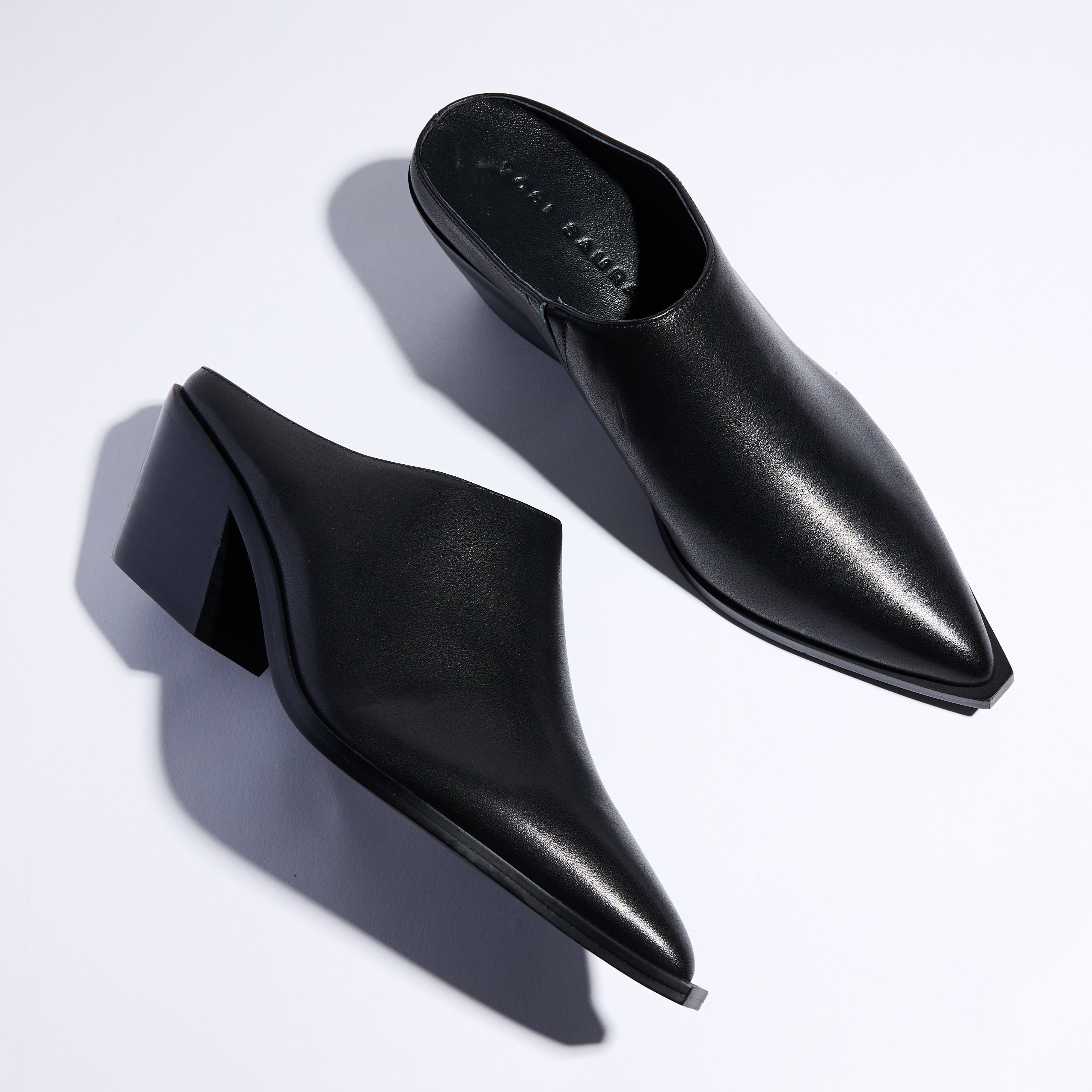 Savile Pointed Toe Mule in Black Leather