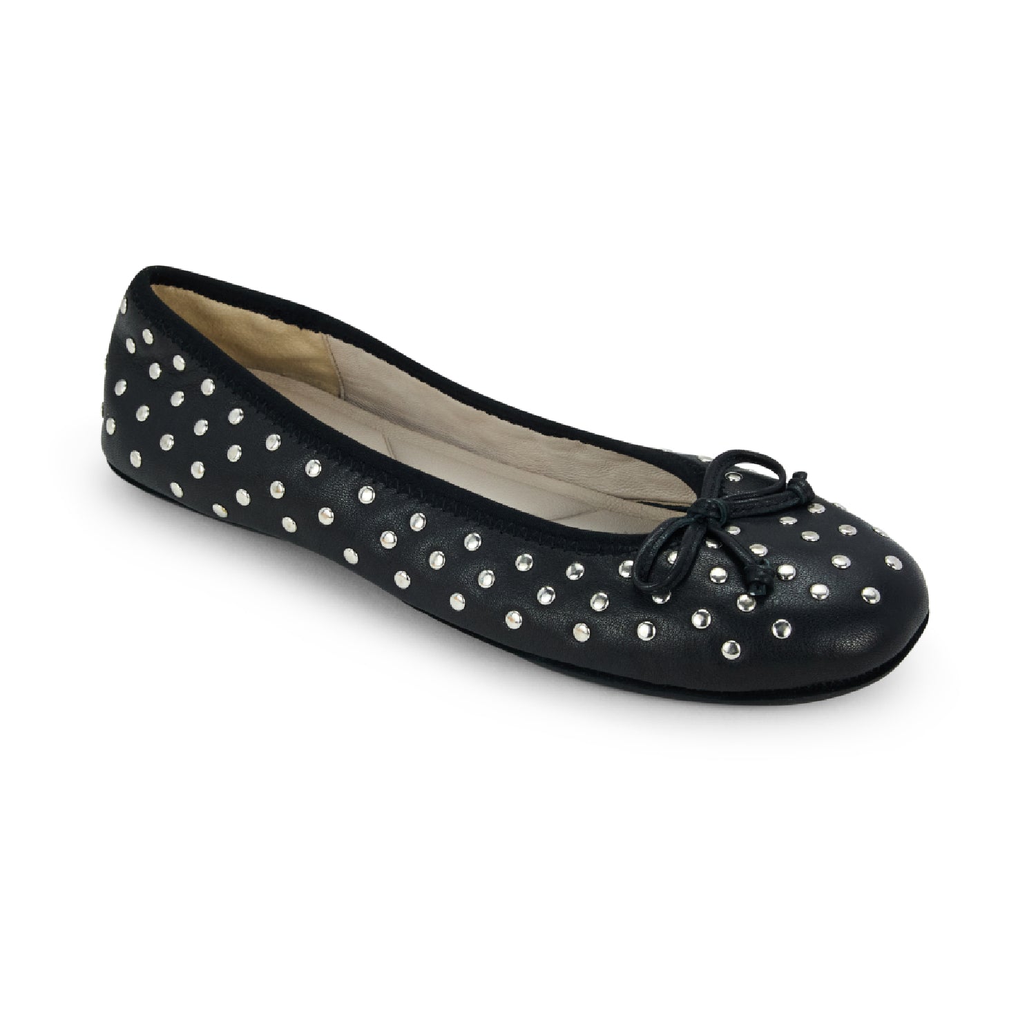 Stella Studs Foldable Flat in Black Leather