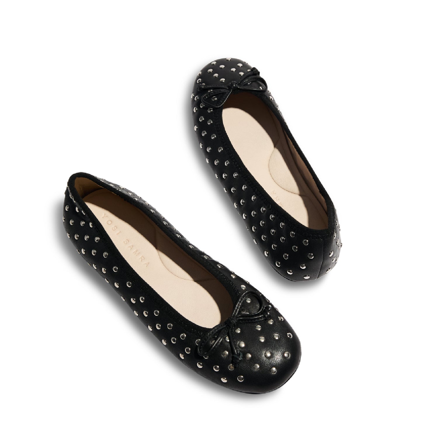 Stella Studs Foldable Flat in Black Leather