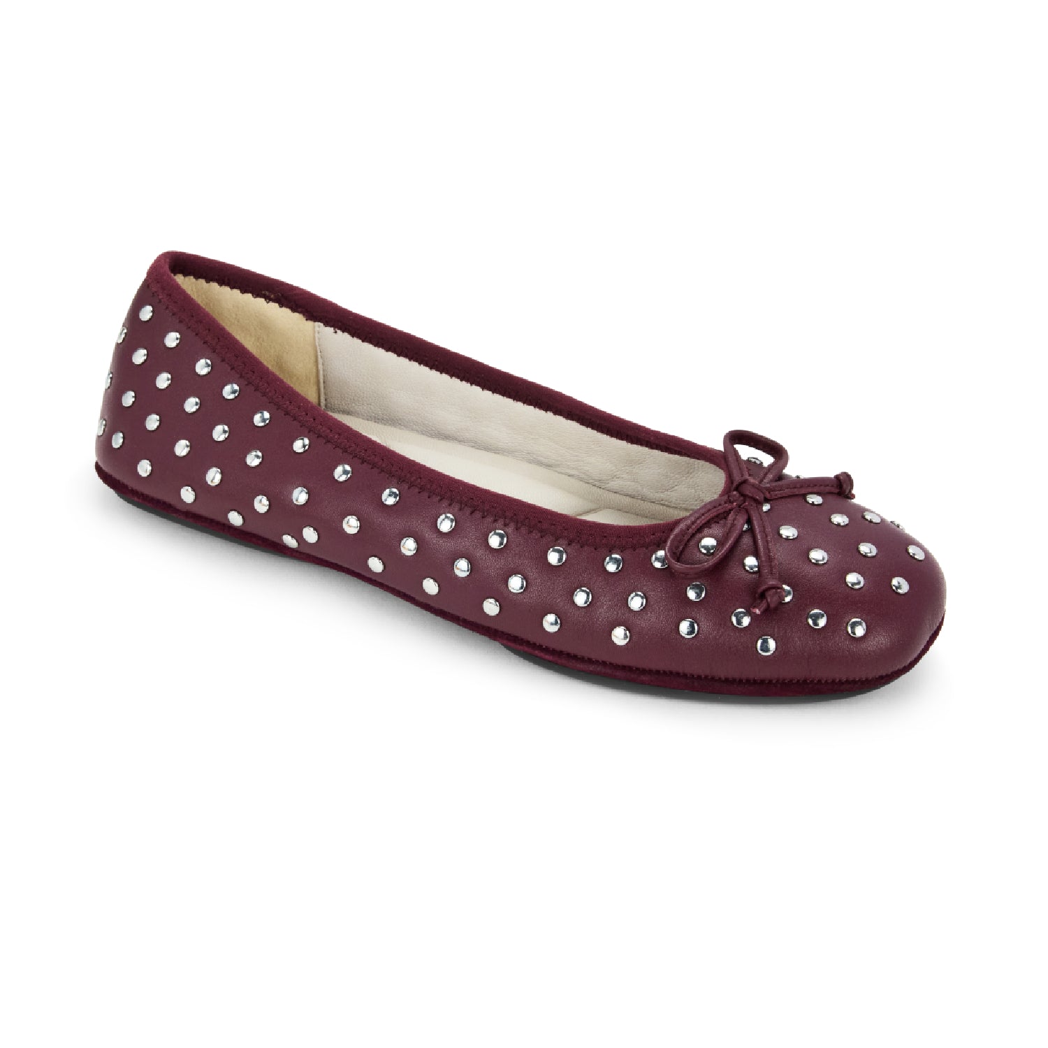 Stella Studs Foldable Flat in Burgundy Leather