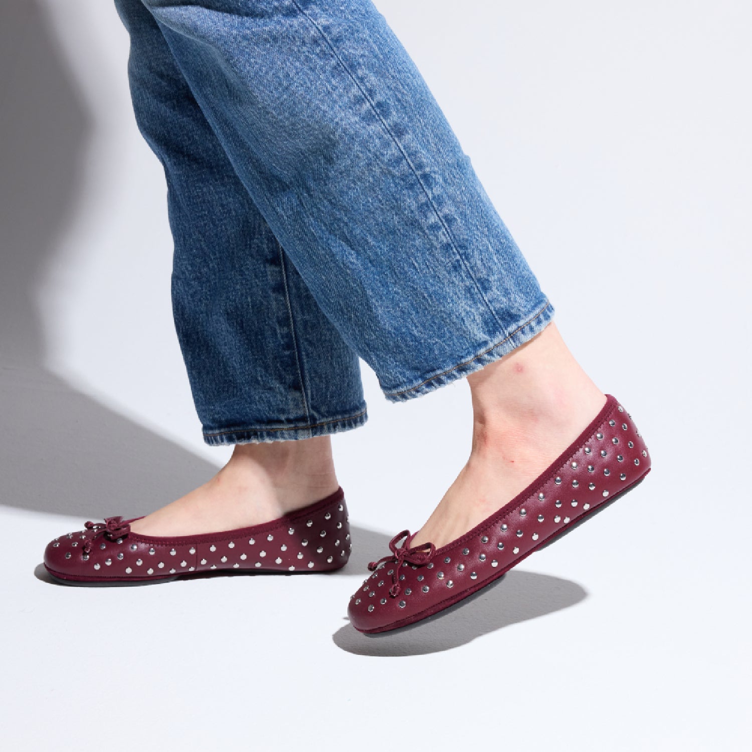 Stella Studs Foldable Flat in Burgundy Leather