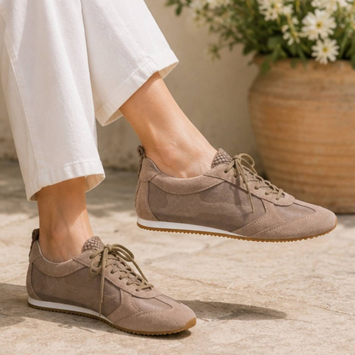 Terminal Sneaker in Taupe Mesh/Suede