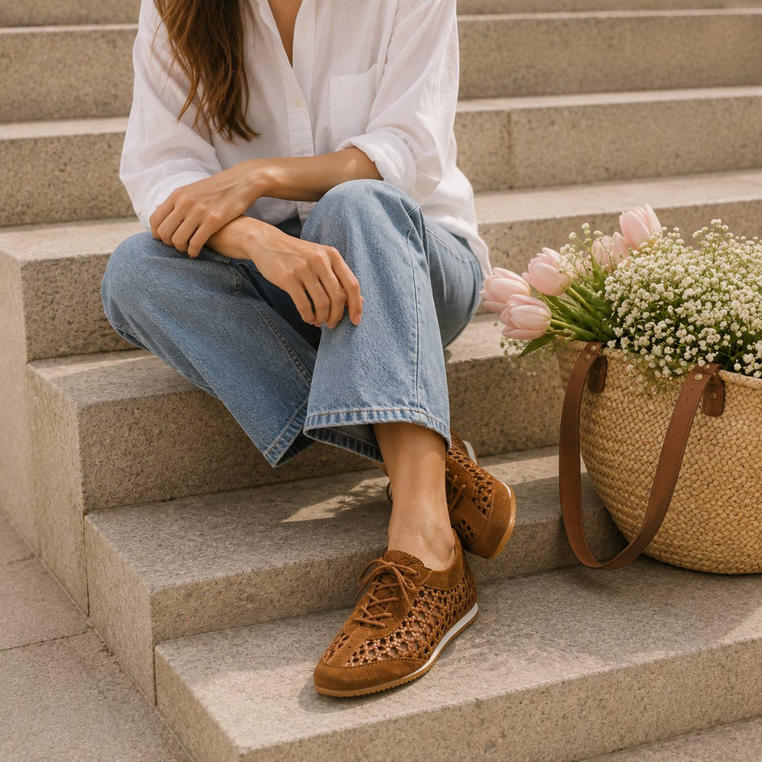 Terminal Sneaker in Whiskey Raffia/Suede