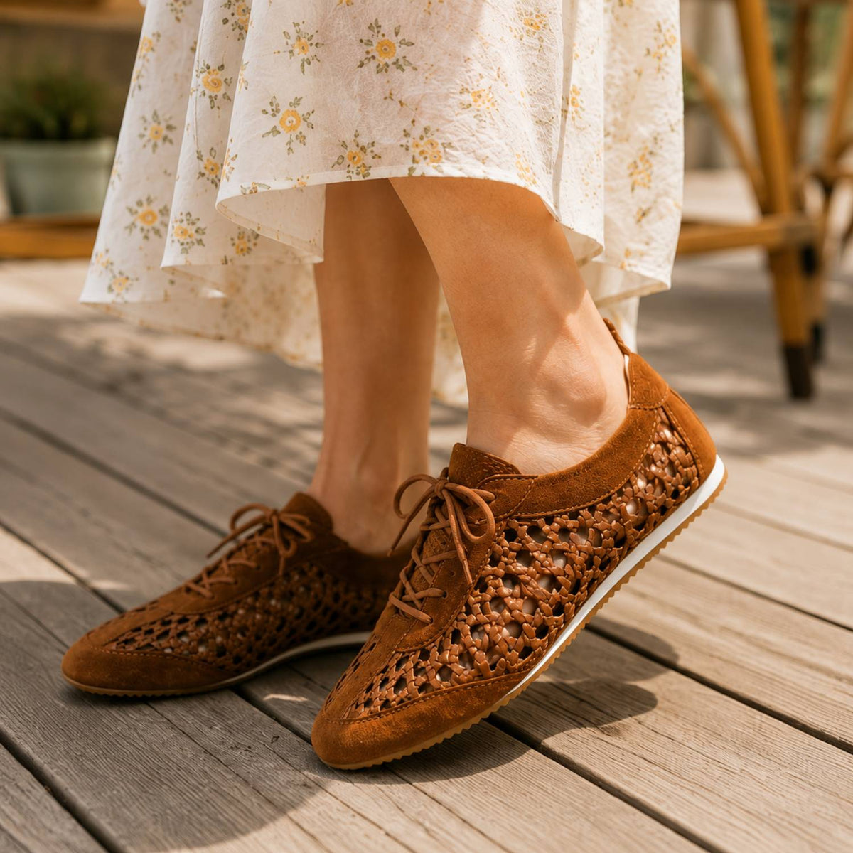 Terminal Sneaker in Whiskey Raffia/Suede