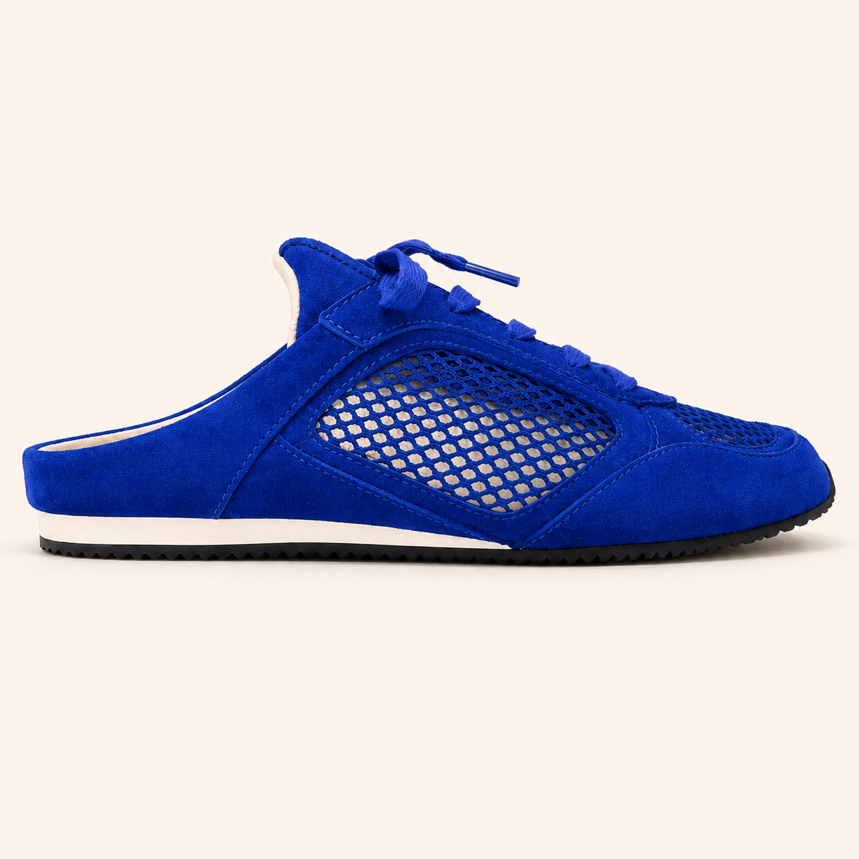 UPTOWN SLIDE SNEAKER IN BLUE SUEDE/CROCHET