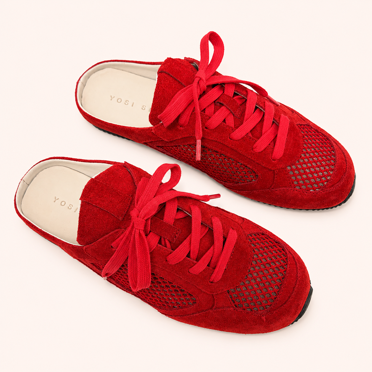 UPTOWN SLIDE SNEAKER IN RED SUEDE/CROCHET