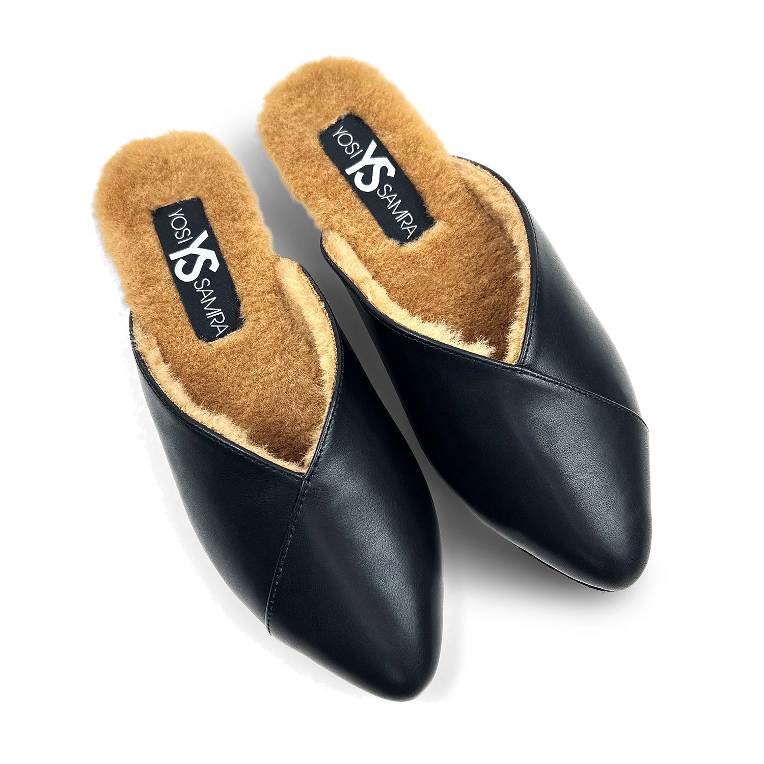 Valentina Slipper Mule in Black Leather - Yosi Samra - Women's Flats