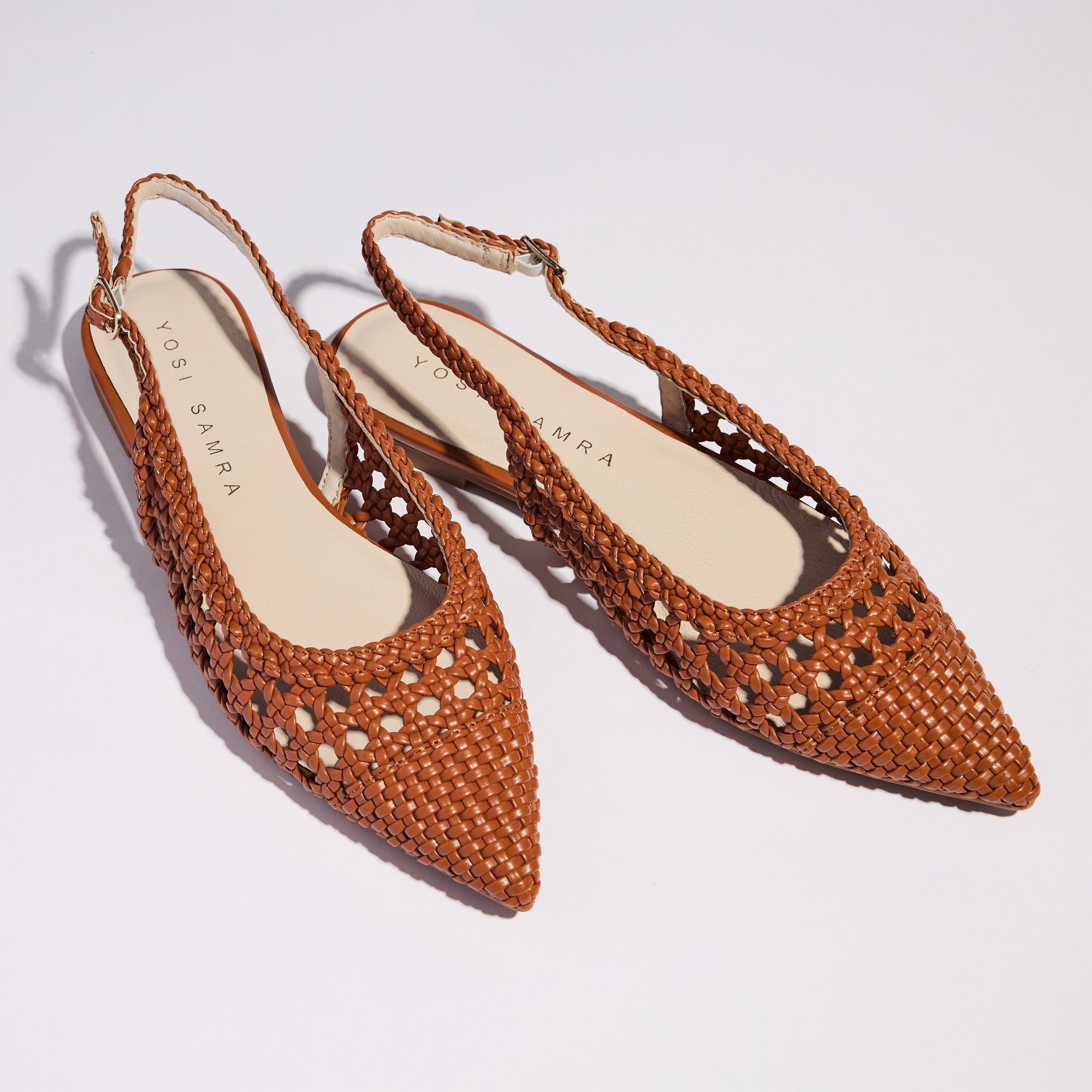 Yosi Samra Vera Flat in Whiskey Hand Woven Women's Shoe