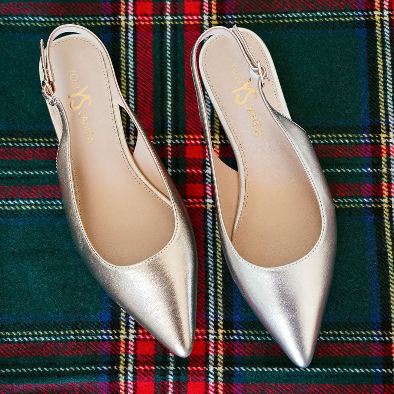 Vera Slingback Flat in Silver Leather - Yosi Samra - Women's Flats