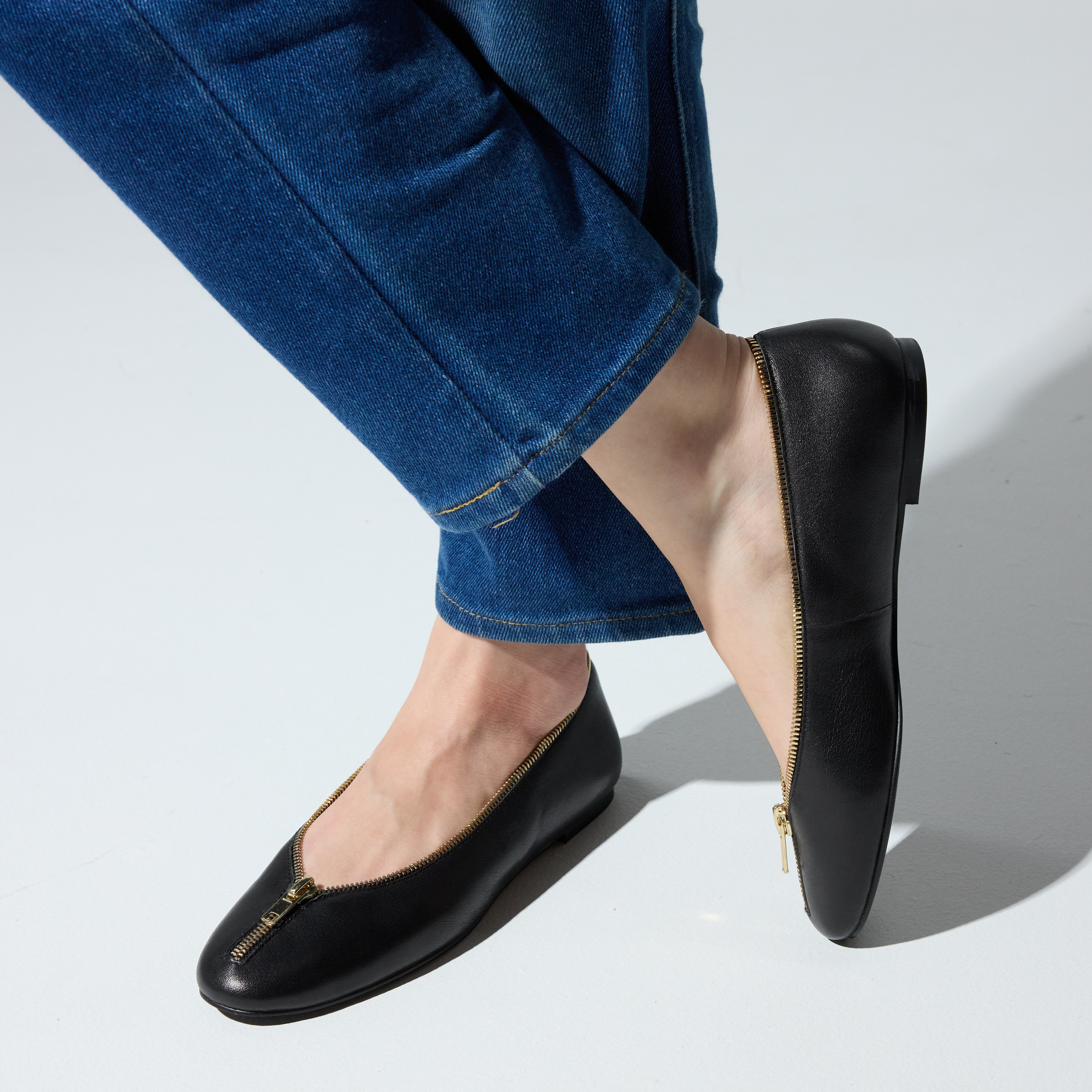 Ziva Flat in Black Leather