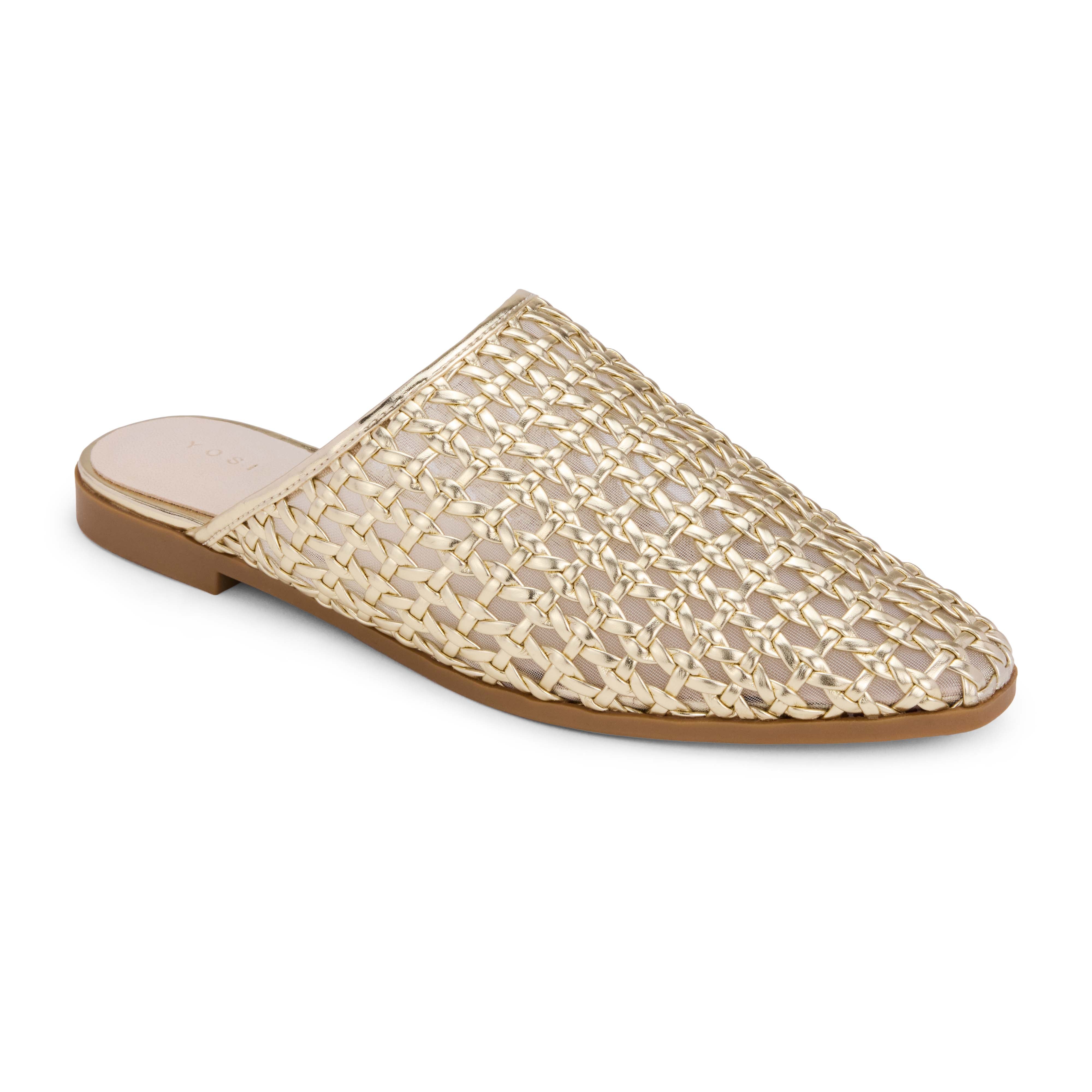 Zoe Woven Mule in Gold Leather