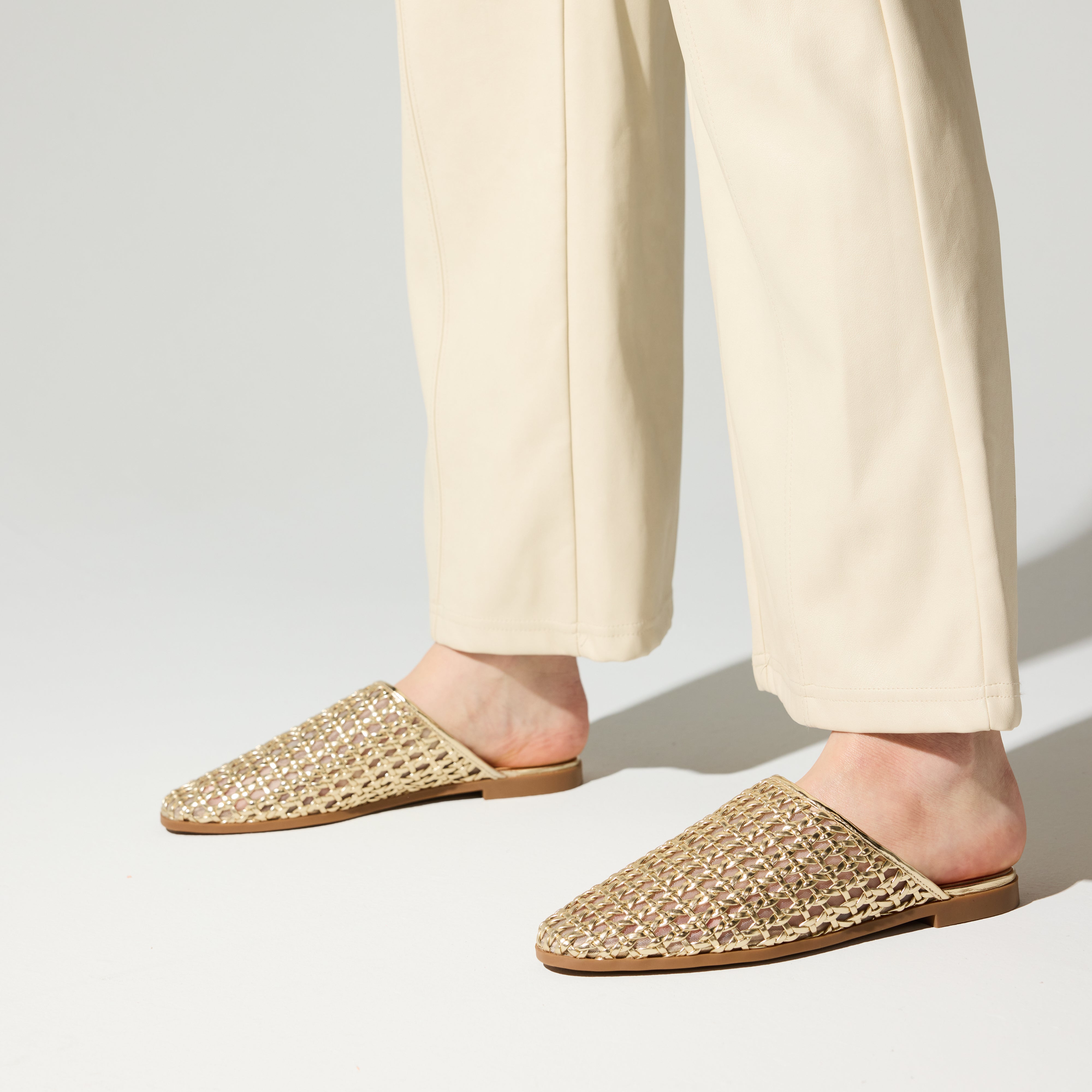 Zoe Woven Mule in Gold Leather