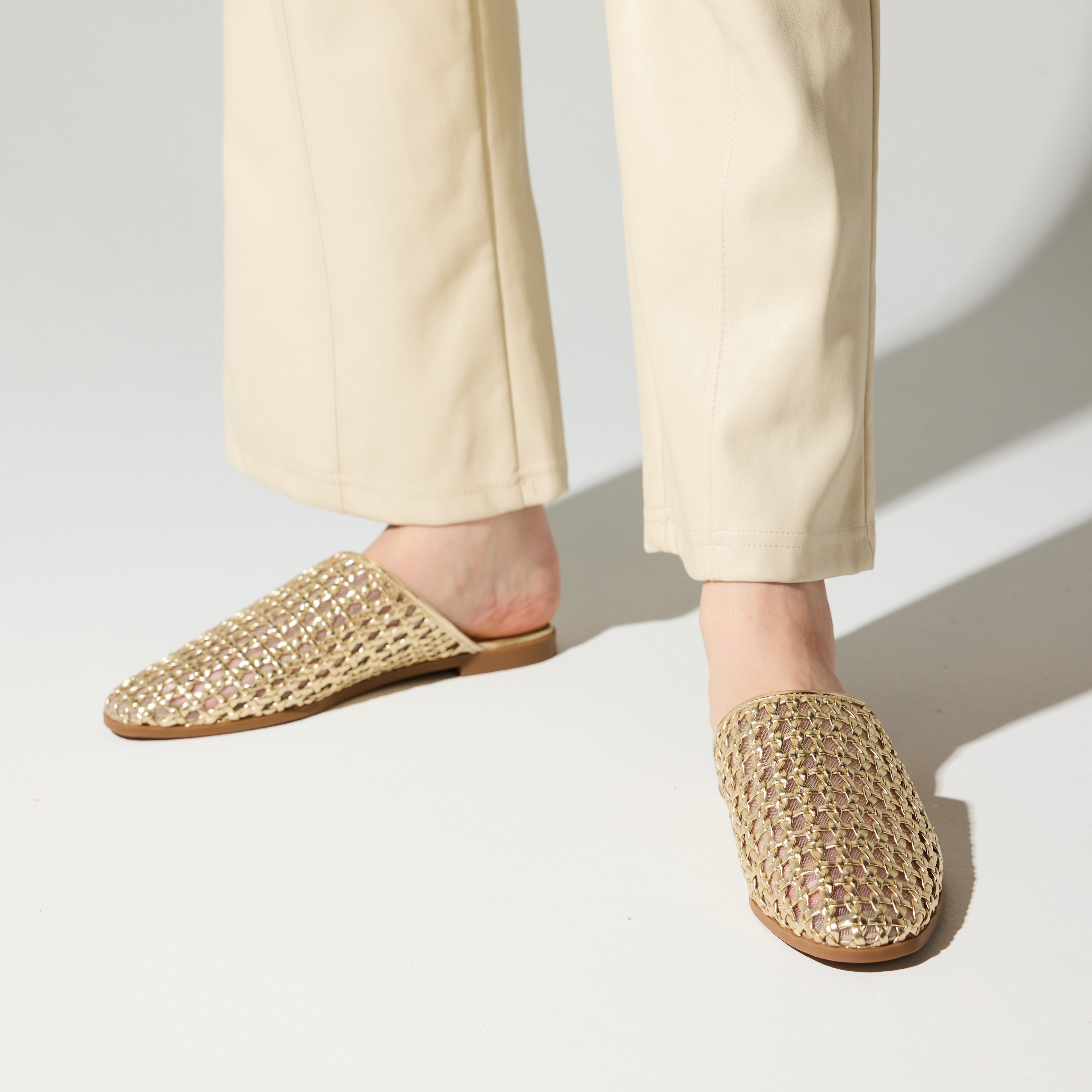 Zoe Woven Mule in Gold Leather