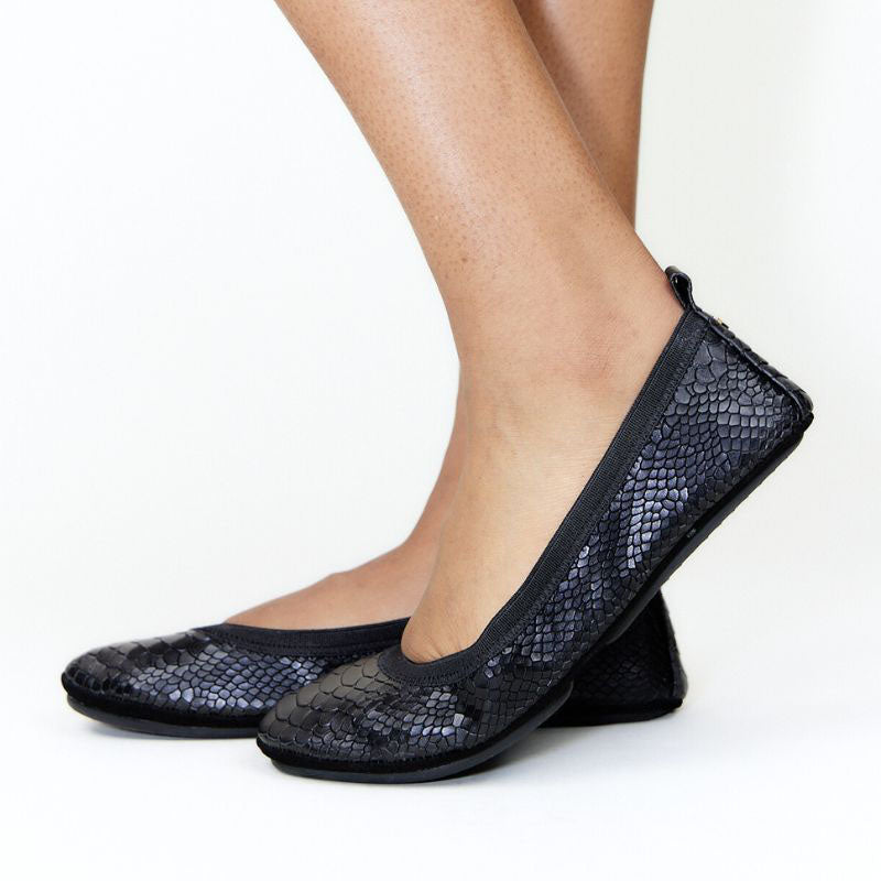 Samara Foldable Ballet Flat in Black Python - Yosi Samra - Women's Flats