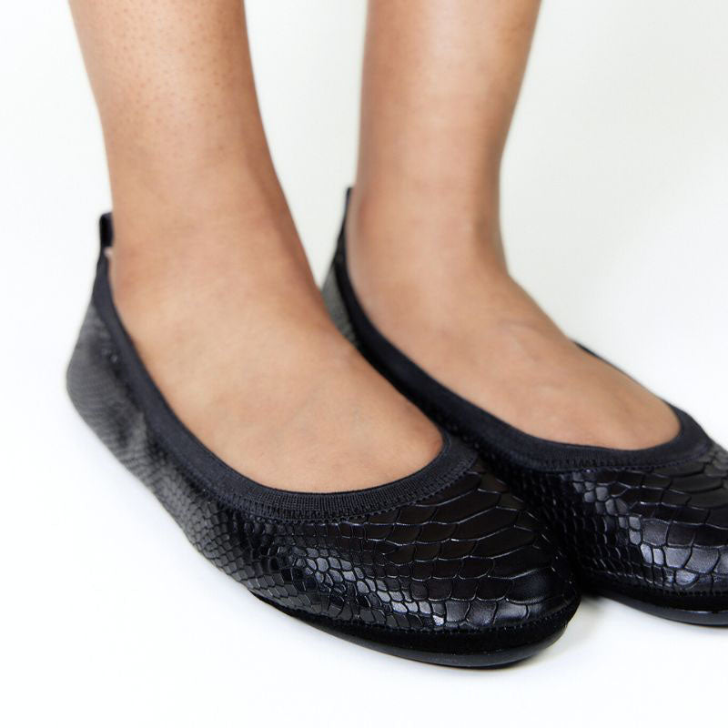 Samara Foldable Ballet Flat in Black Python - Yosi Samra - Women's Flats