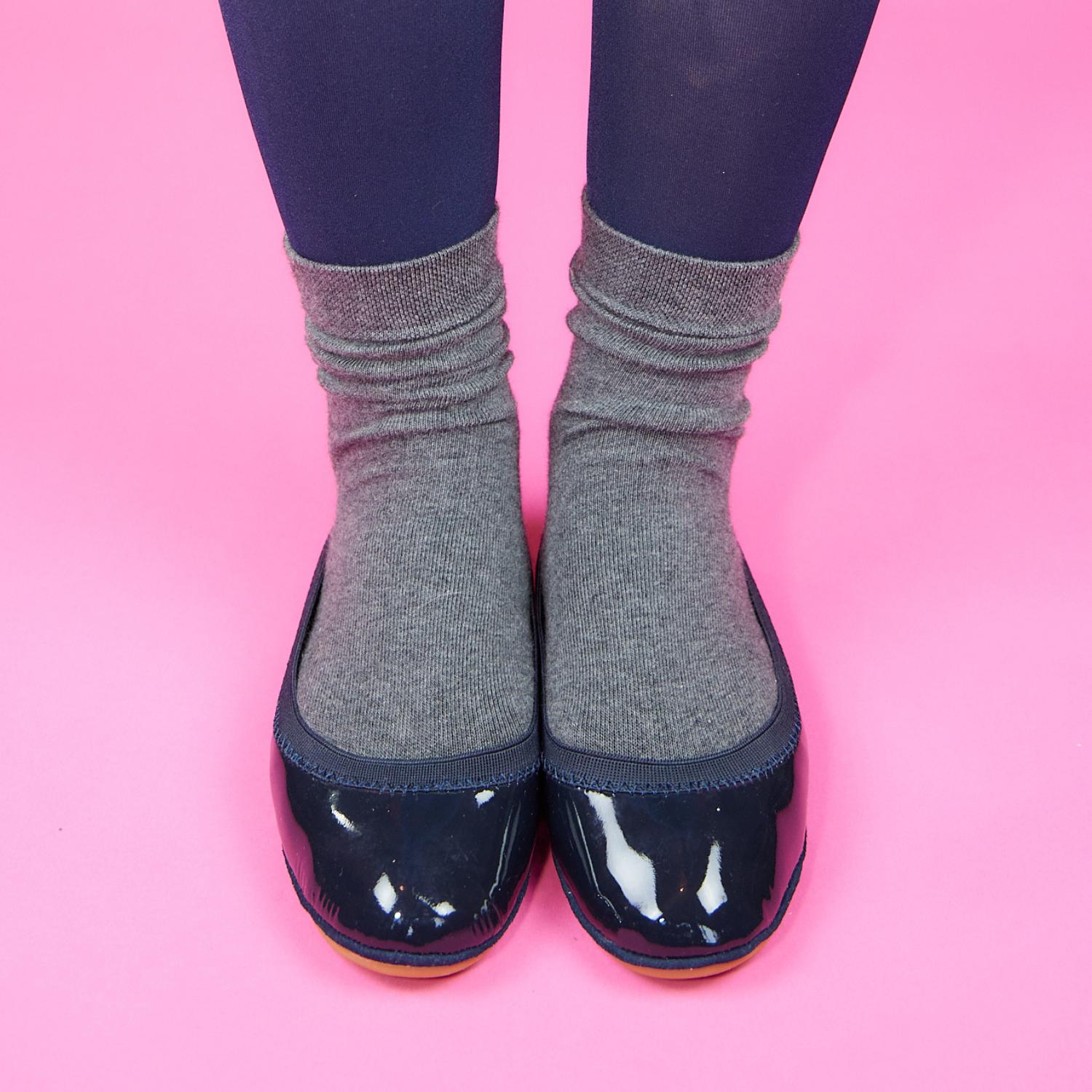 Samara Foldable Ballet Flat in Deep Navy Patent