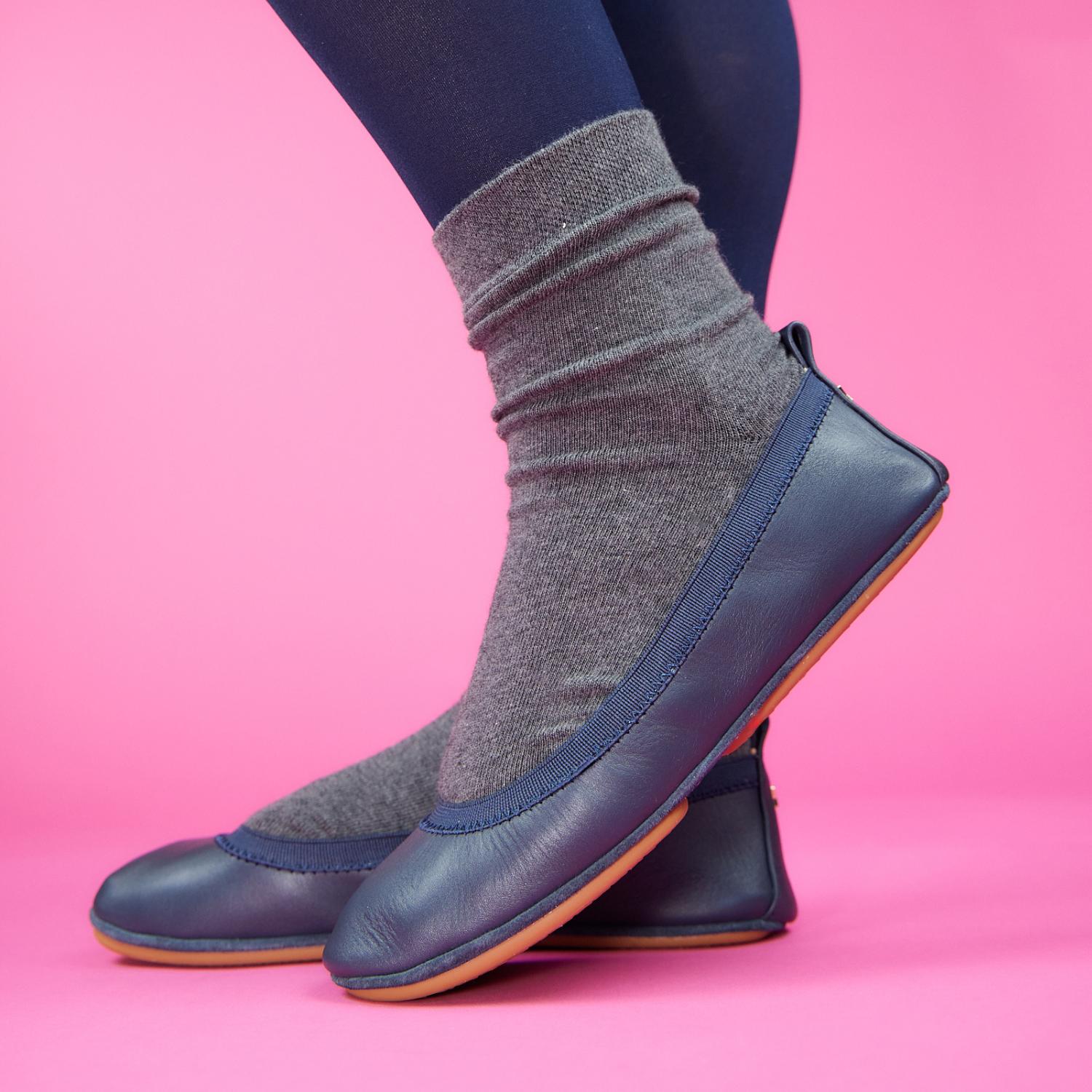 Samara Foldable Ballet Flat in Deep Navy Leather - Yosi Samra - Women's Flats