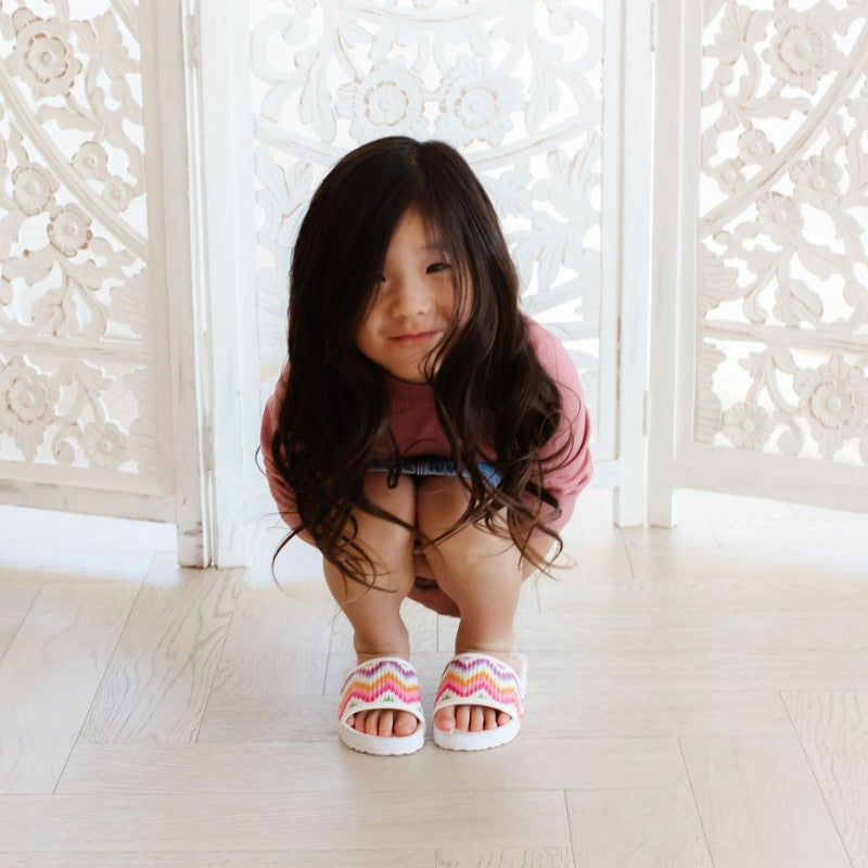 Miss Amber Slide in White Multi Zig Zag - Kids