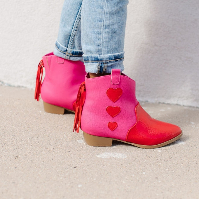 Miss Dallas Western Boot in Pink & Red Hearts - Kids