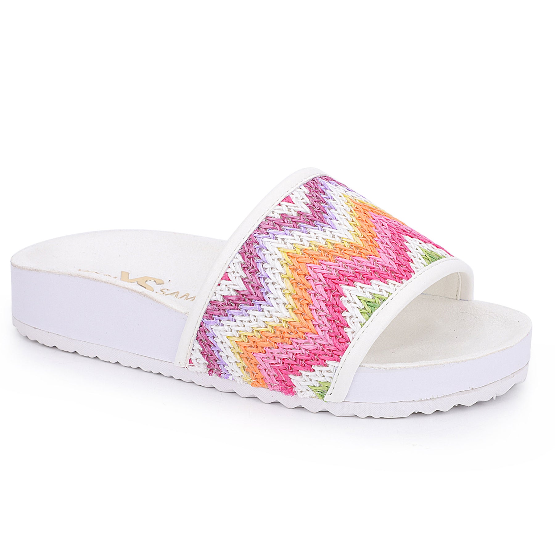 Miss Amber Slide in White Multi Zig Zag - Kids