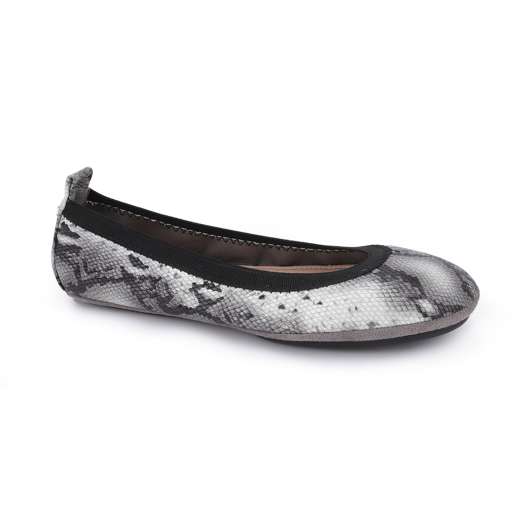 Samara Foldable Ballet Flat in Black & White Snake Print